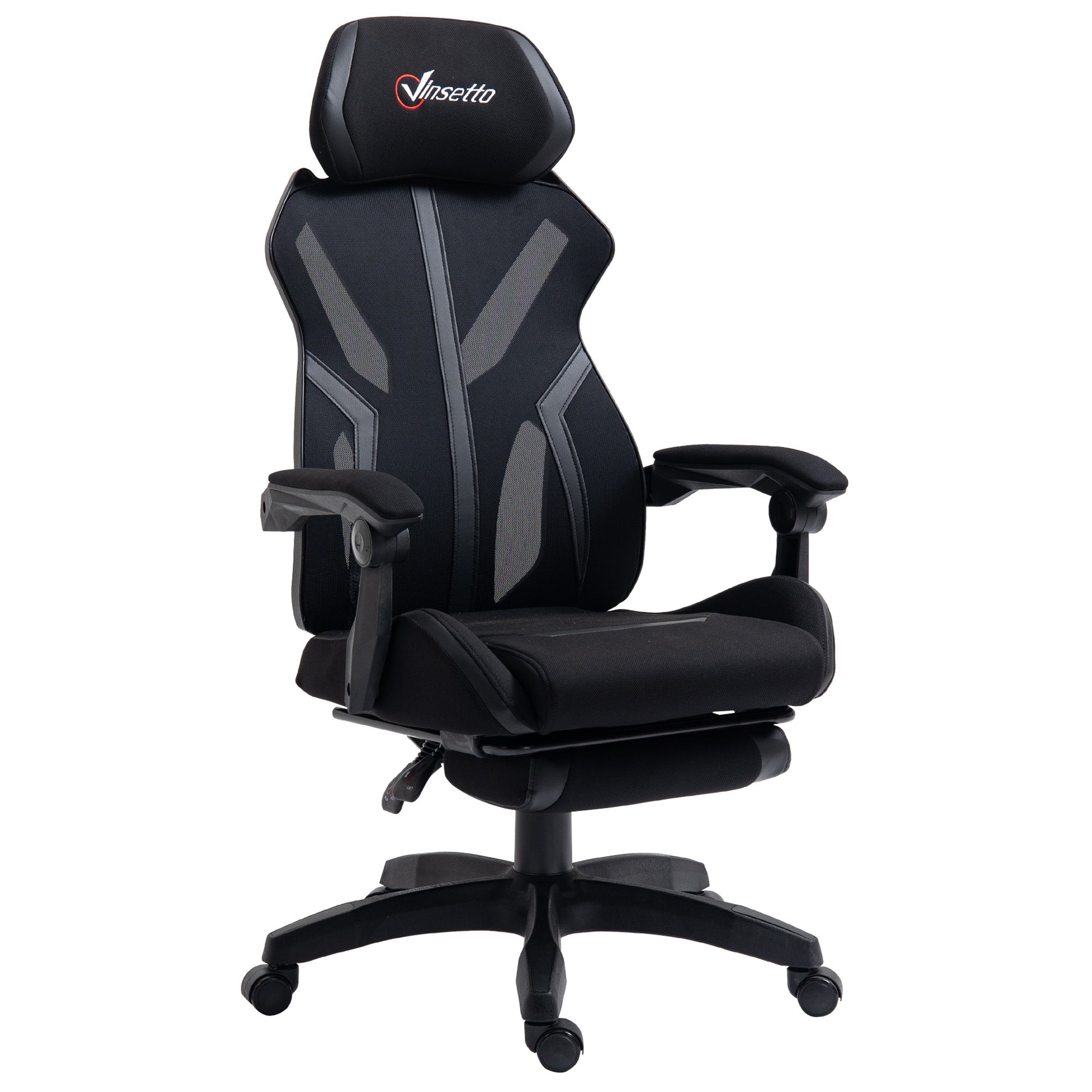 Gaming Chair with Retractable Footrest Desk Chair Reclining Office Chair with Headrest and Adjustable Height 25.6x25.6x47-50.8 inches Black