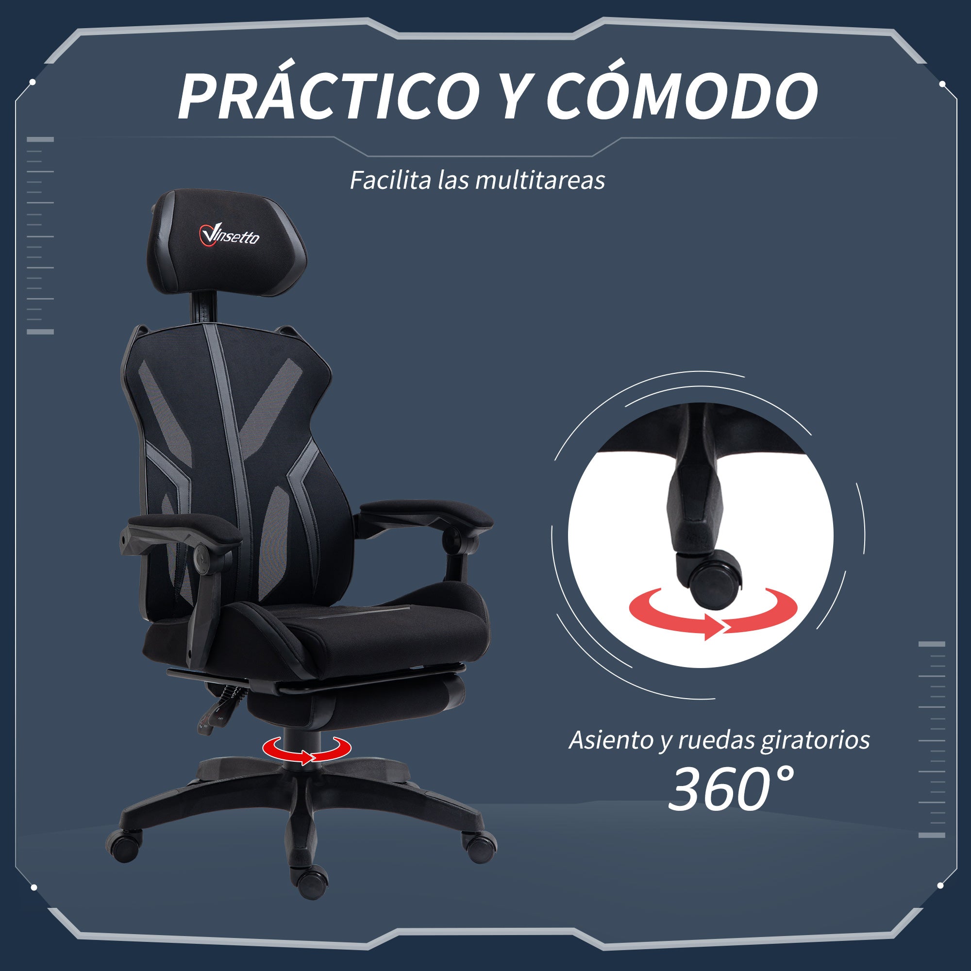 Gaming Chair with Retractable Footrest Desk Chair Reclining Office Chair with Headrest and Adjustable Height 25.6x25.6x47-50.8 inches Black