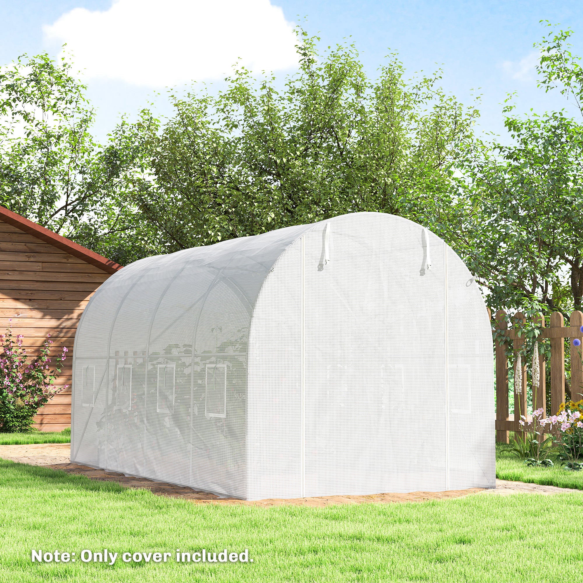 4 x 2 m Greenhouse Cover, Waterproof PE Garden Cover with Zippered Roll-Up Door, 8 Windows, UV Protection, Tear-Resistant Polyethylene, Tunnel Greenhouse Cover, White