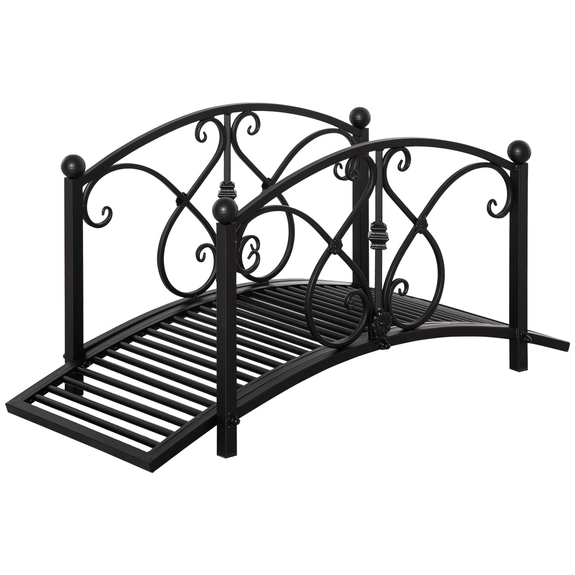 Metal Garden Bridge Garden Decoration with Side Railings Pond Bridge Vintage Style Maximum Load 150 kg 102 x 48 x 49 cm Black