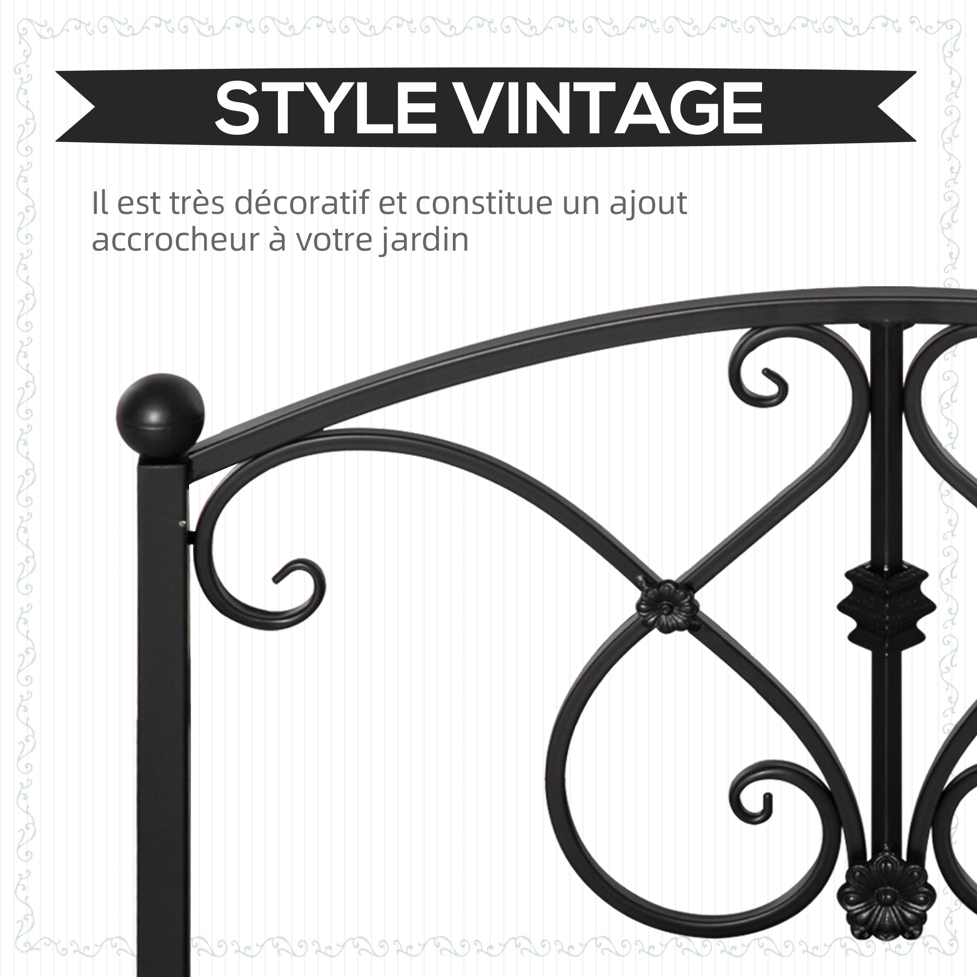 Metal Garden Bridge Garden Decoration with Side Railings Pond Bridge Vintage Style Maximum Load 150 kg 102 x 48 x 49 cm Black