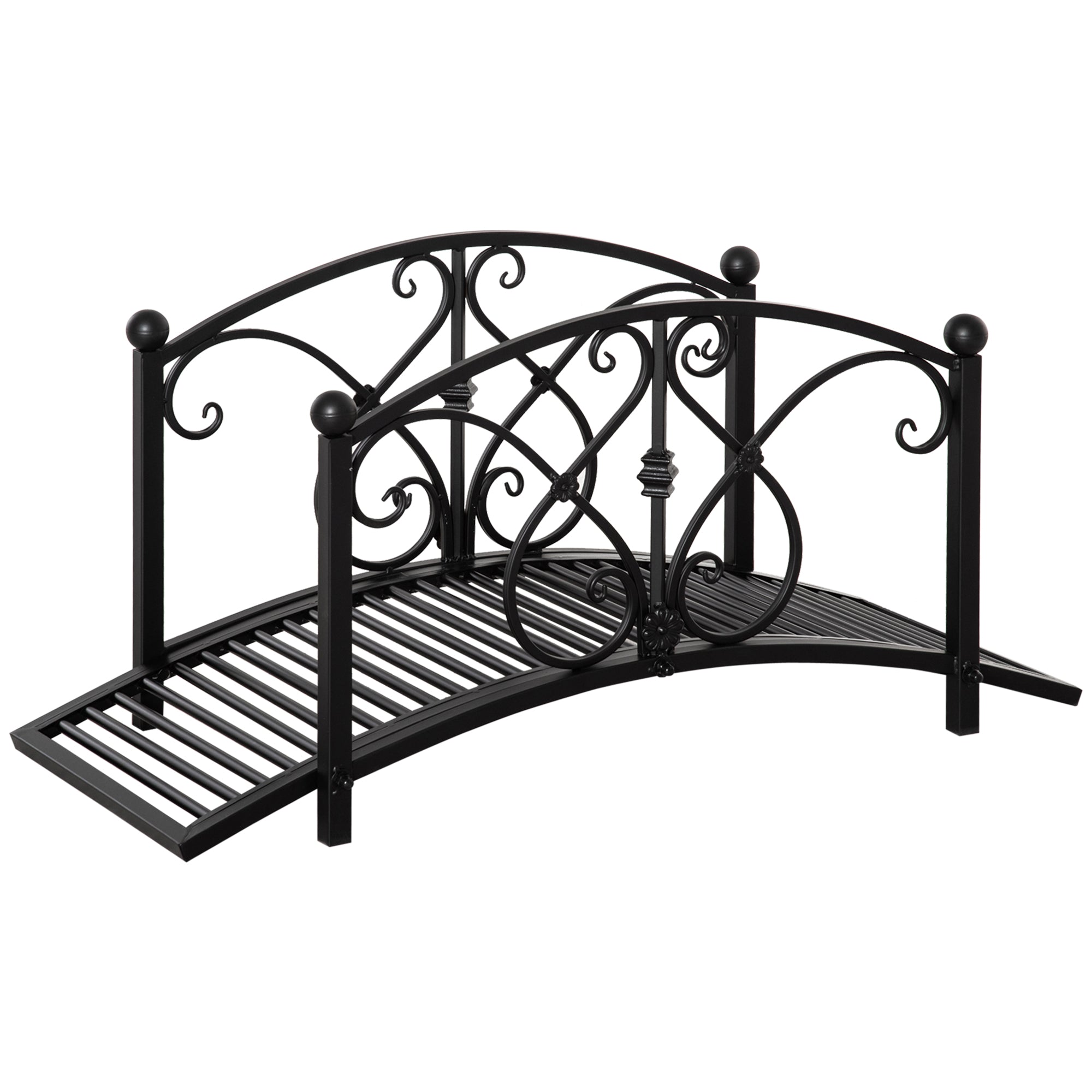 Metal Garden Bridge Garden Decoration with Side Railings Pond Bridge Vintage Style Maximum Load 150 kg 102 x 48 x 49 cm Black