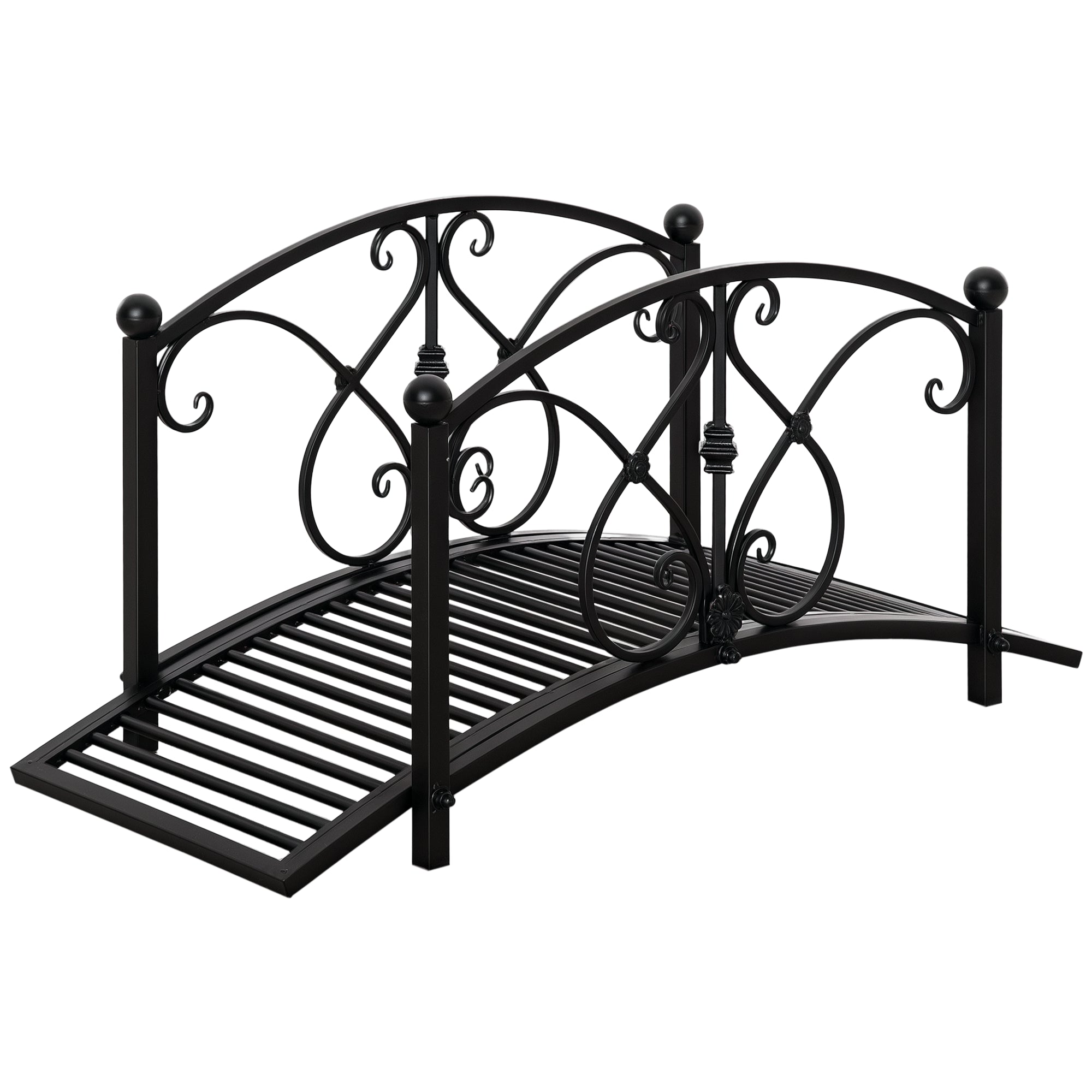 Metal Garden Bridge Garden Decoration with Side Railings Pond Bridge Vintage Style Maximum Load 150 kg 102 x 48 x 49 cm Black