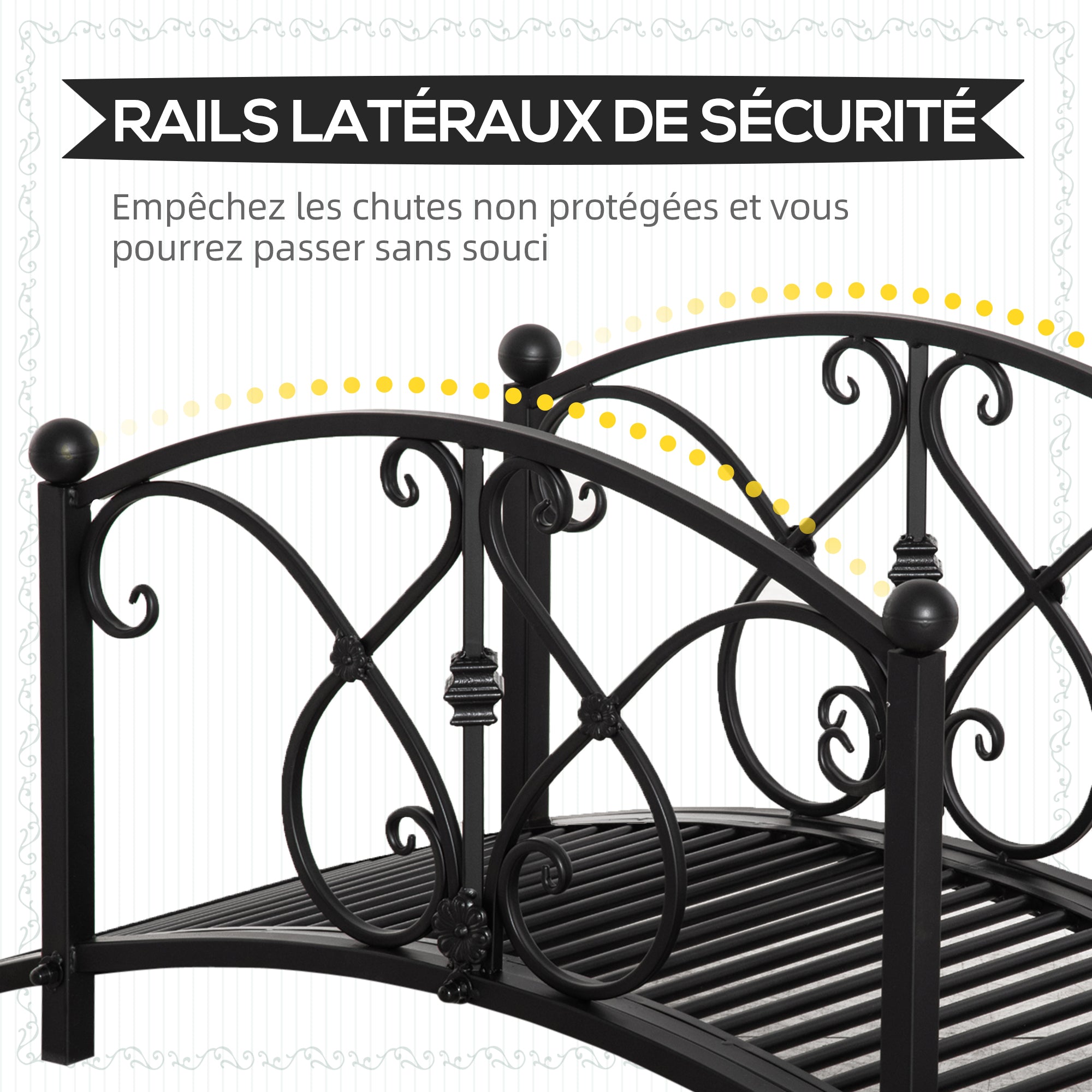 Metal Garden Bridge Garden Decoration with Side Railings Pond Bridge Vintage Style Maximum Load 150 kg 102 x 48 x 49 cm Black