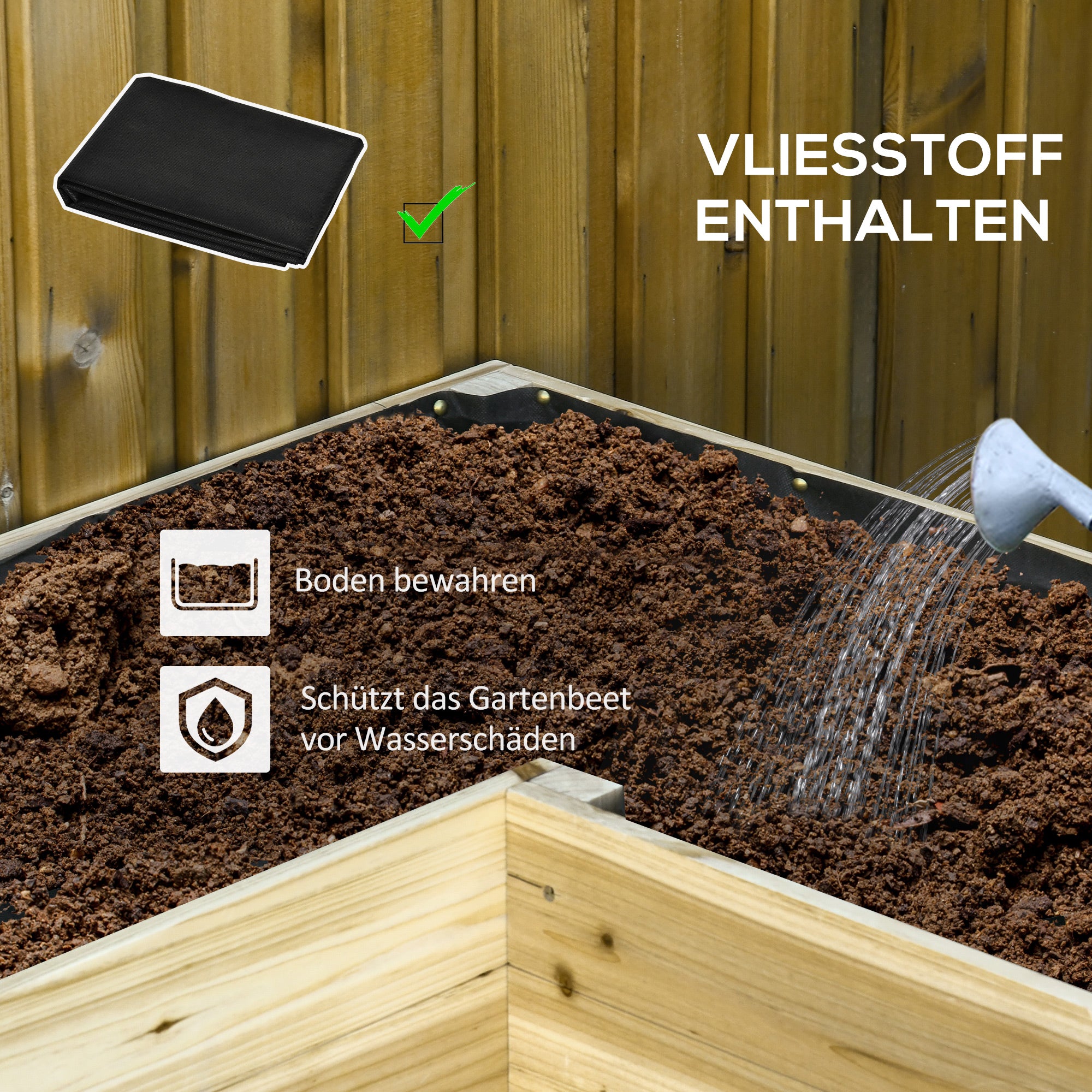 Raised Garden Bed Wood Planter Box with Irrigation System Fabric Flower Box Flower Pot Herb Bed Natural 122 x 91 x 81 cm