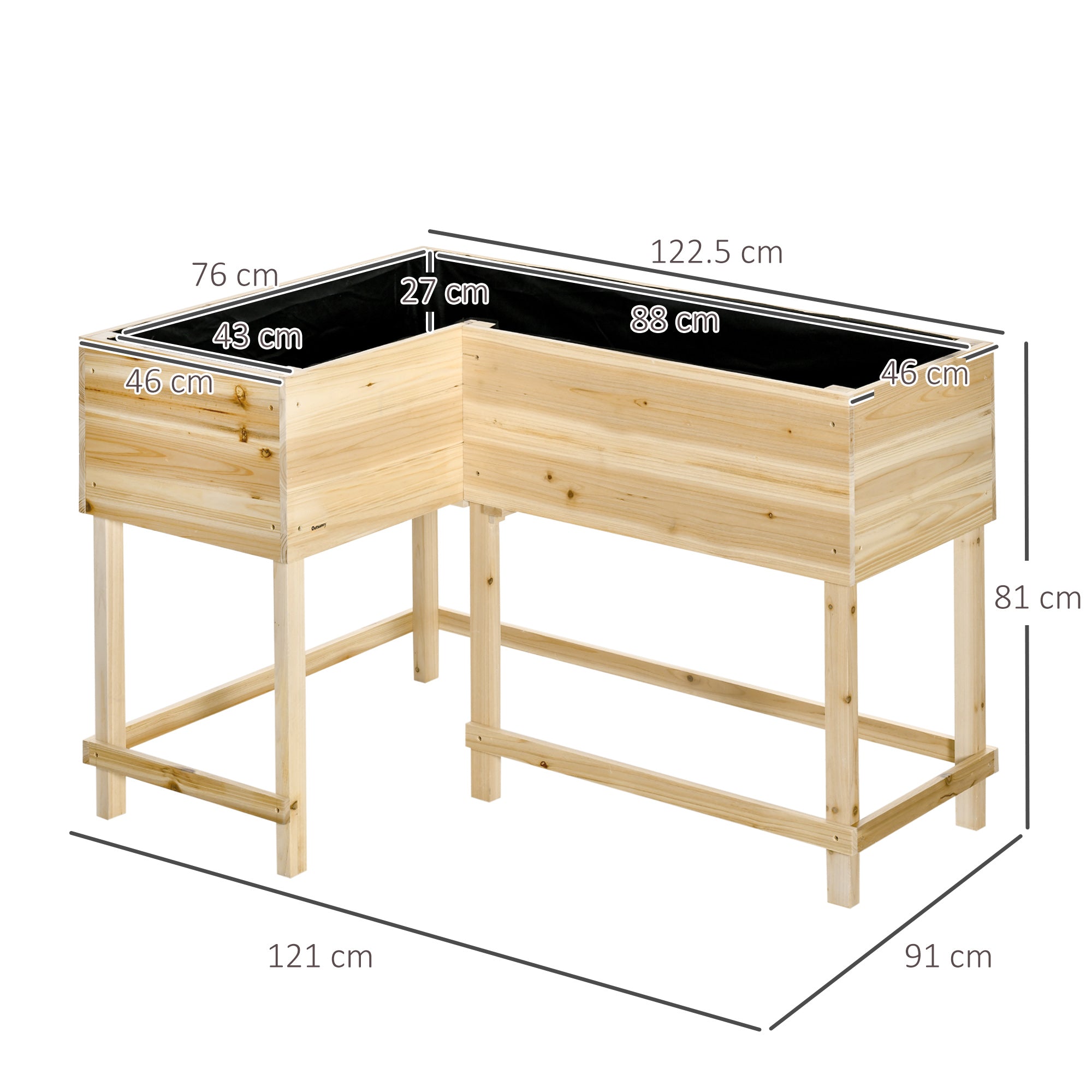 Raised Garden Bed Wood Planter Box with Irrigation System Fabric Flower Box Flower Pot Herb Bed Natural 122 x 91 x 81 cm