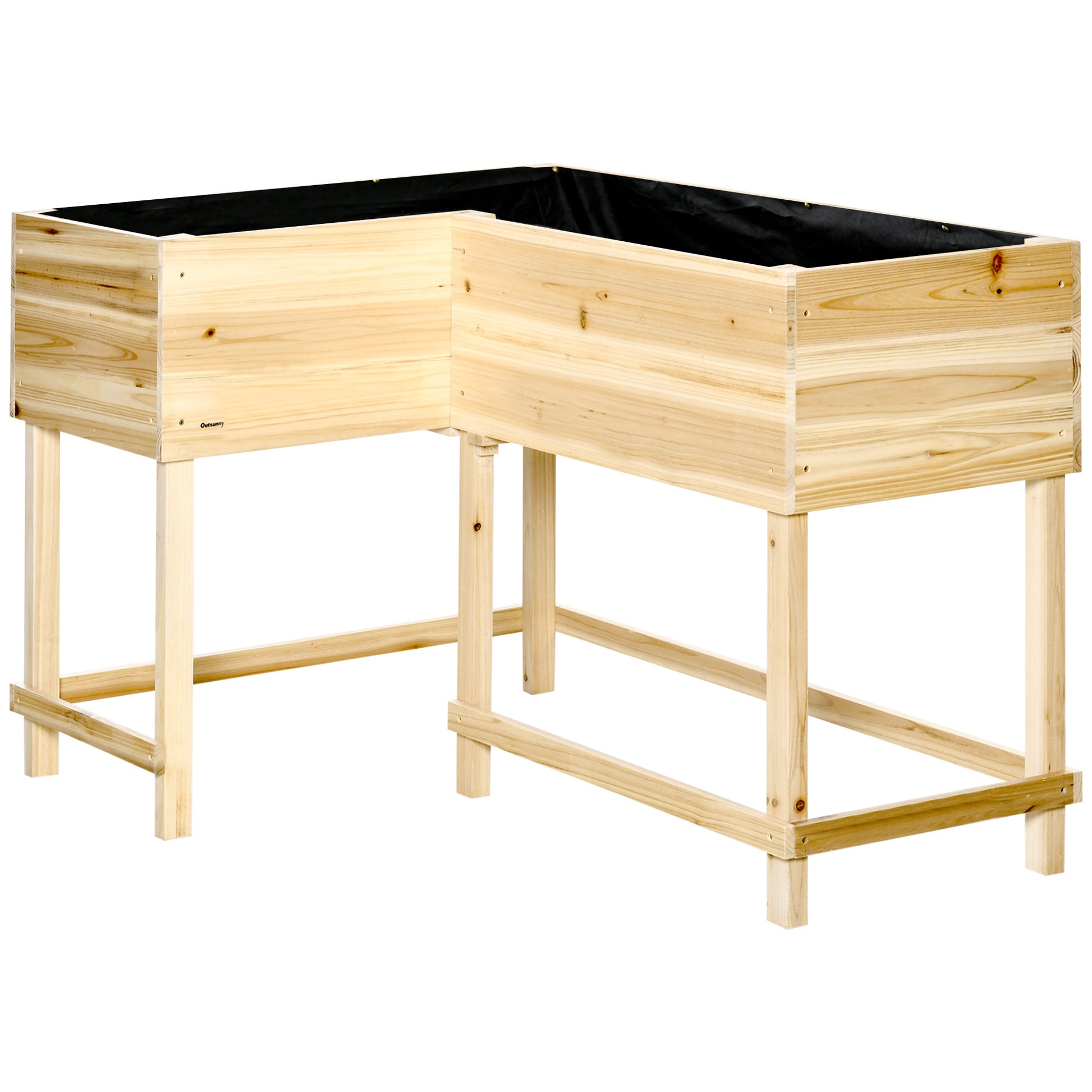 Raised Garden Bed Wood Planter Box with Irrigation System Fabric Flower Box Flower Pot Herb Bed Natural 122 x 91 x 81 cm
