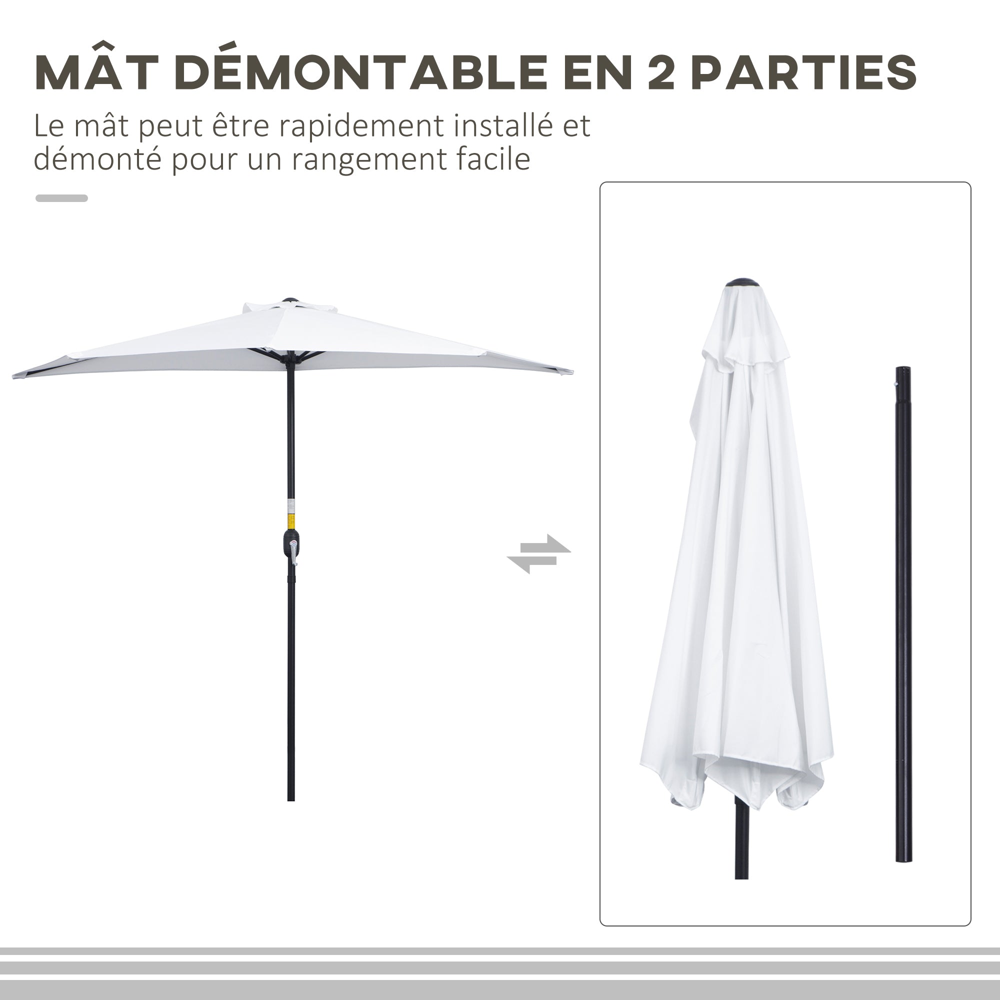 Half Parasol Ø 2.6 m, balcony parasol 5 steel ribs polyester cream