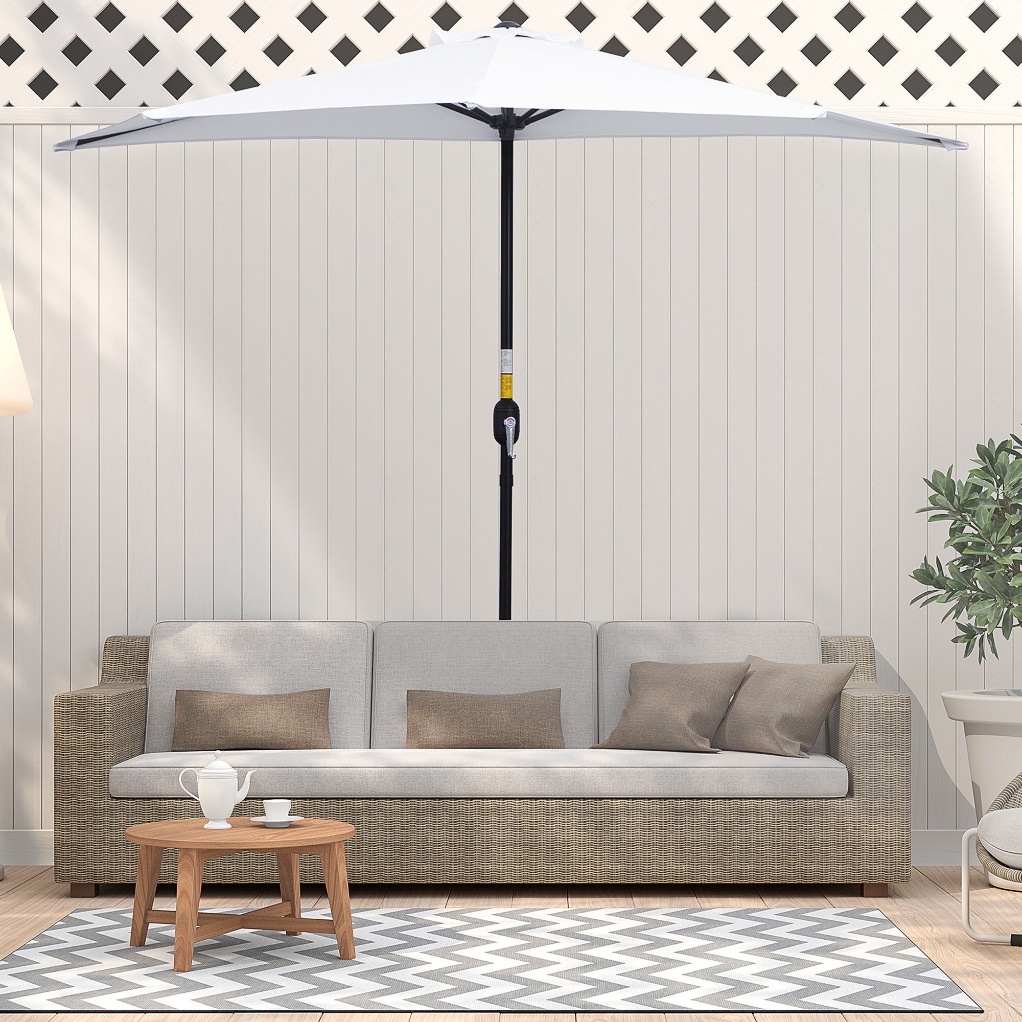 Half Parasol Ø 2.6 m, balcony parasol 5 steel ribs polyester cream