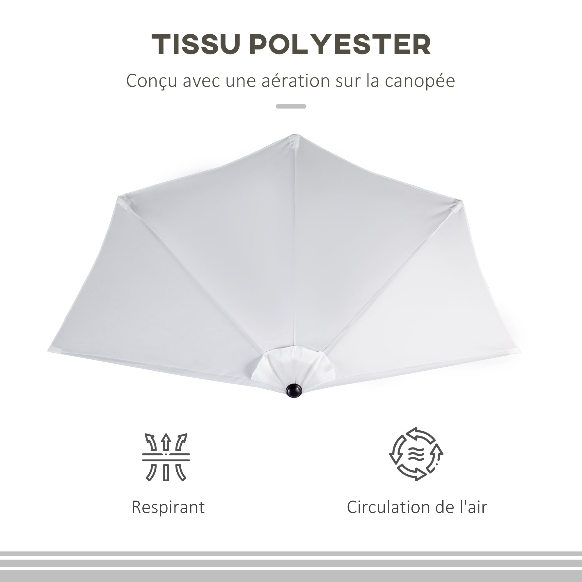 Half Parasol Ø 2.6 m, balcony parasol 5 steel ribs polyester cream