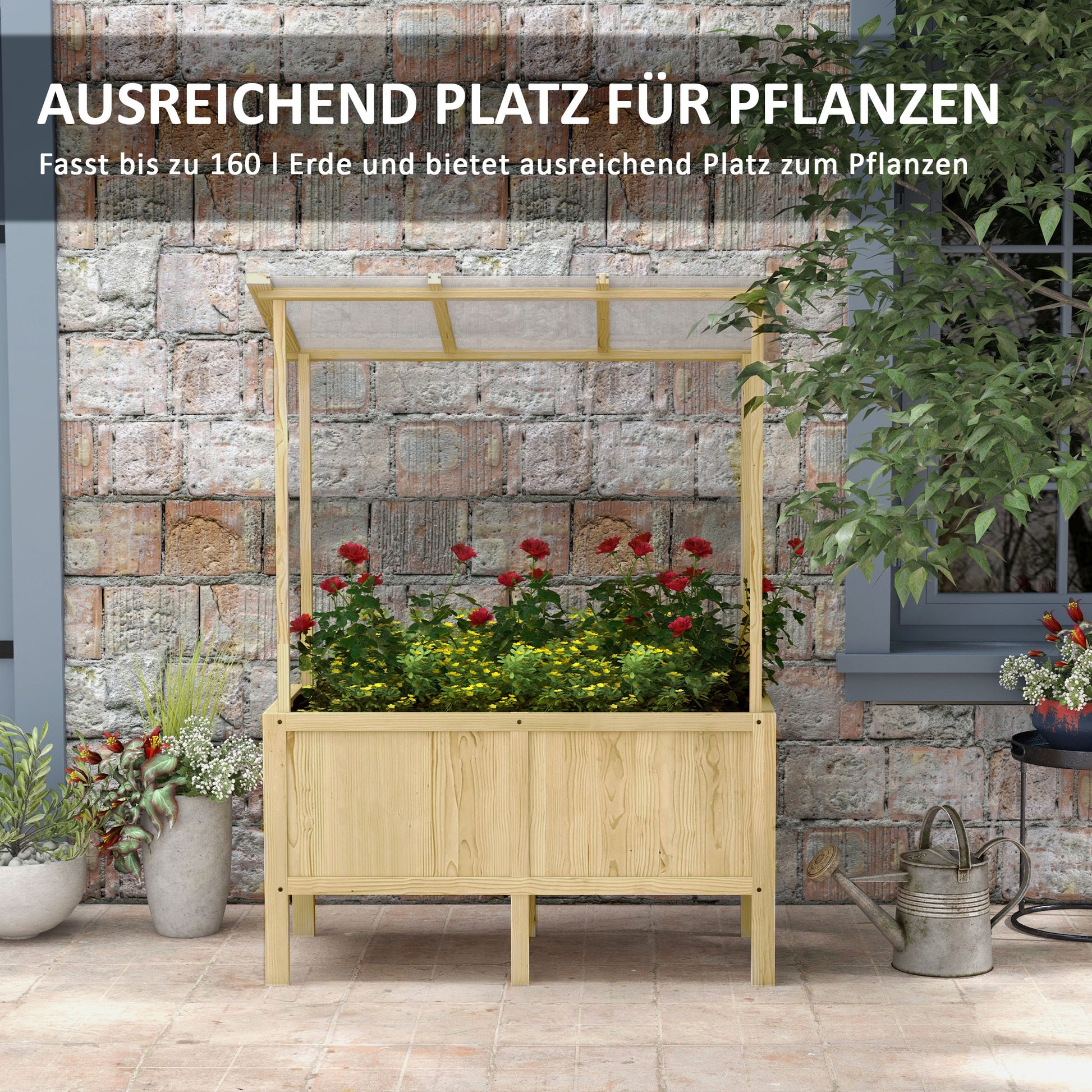 Wooden Raised Bed, Cold Frame with Cover, Planter Box with Fleece, Flower Box Herb Bed for Garden, Balcony, 110 x 60 x 152 cm, Natural