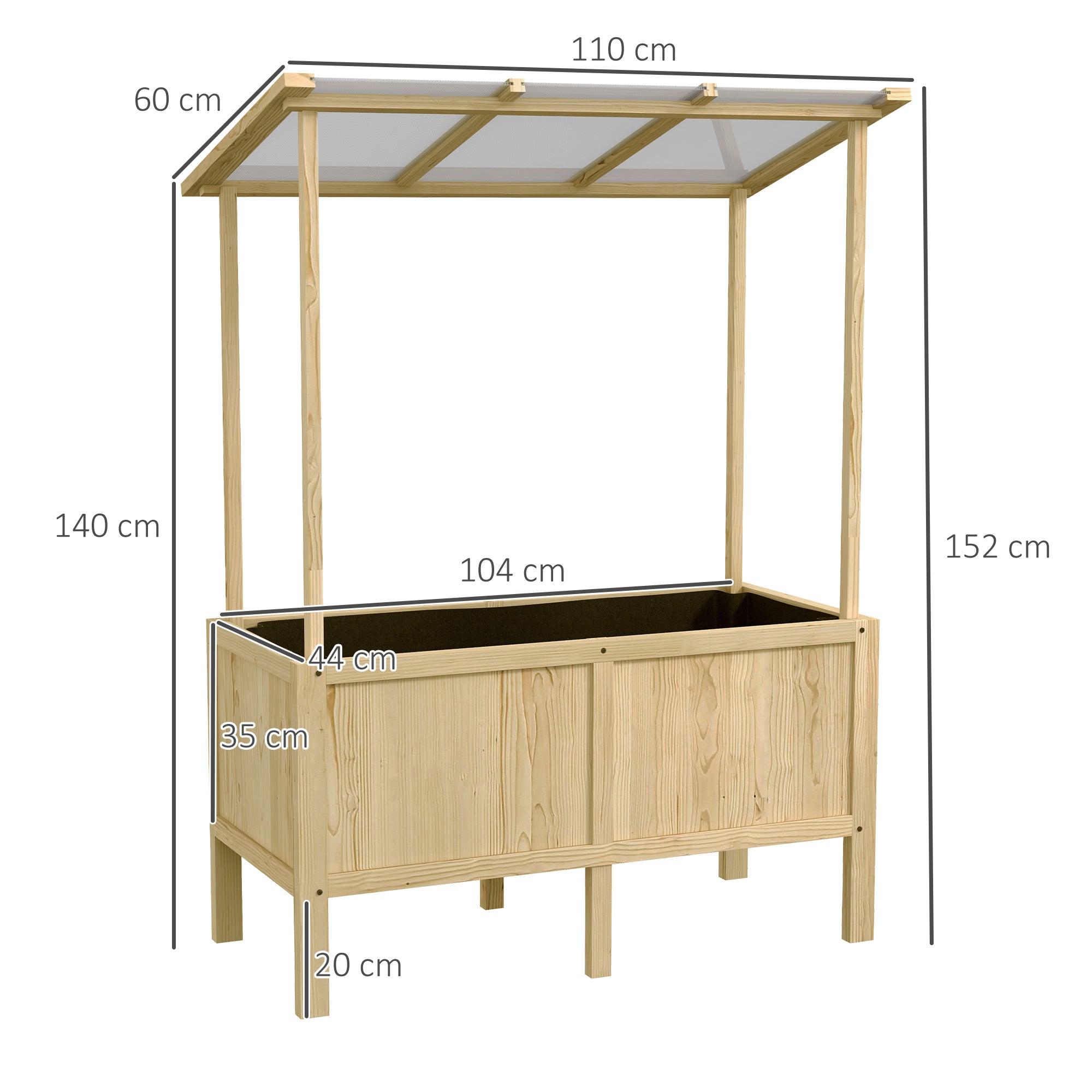 Wooden Raised Bed, Cold Frame with Cover, Planter Box with Fleece, Flower Box Herb Bed for Garden, Balcony, 110 x 60 x 152 cm, Natural