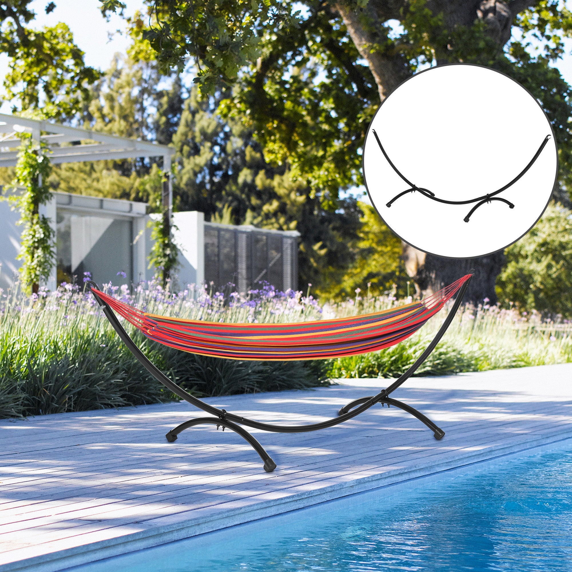 Hammock Stand for Hammock 3m Hammock Stand with Tension Rope Garden Beach Steel Frame Black 300 x 90 x 100 cm