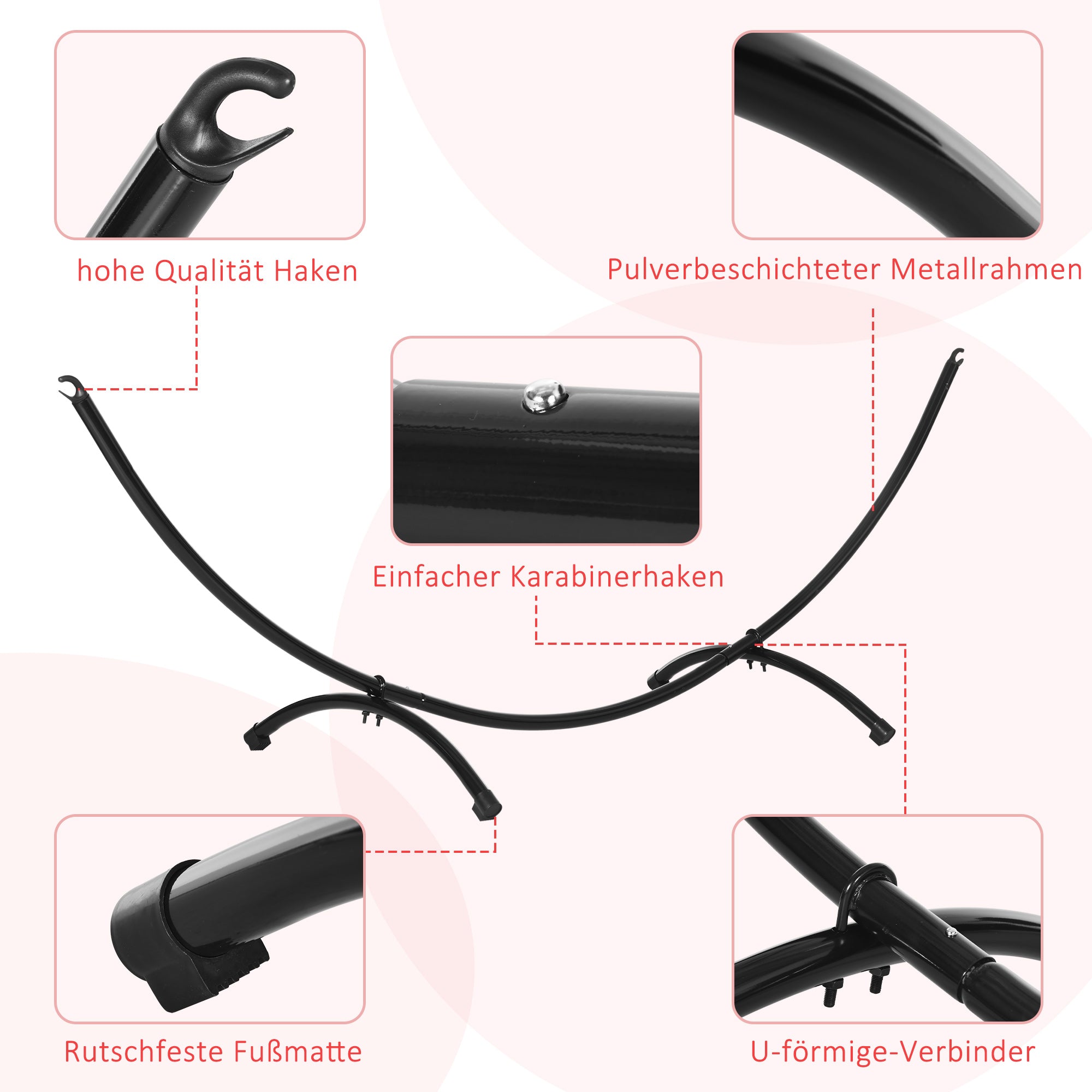 Hammock Stand for Hammock 3m Hammock Stand with Tension Rope Garden Beach Steel Frame Black 300 x 90 x 100 cm