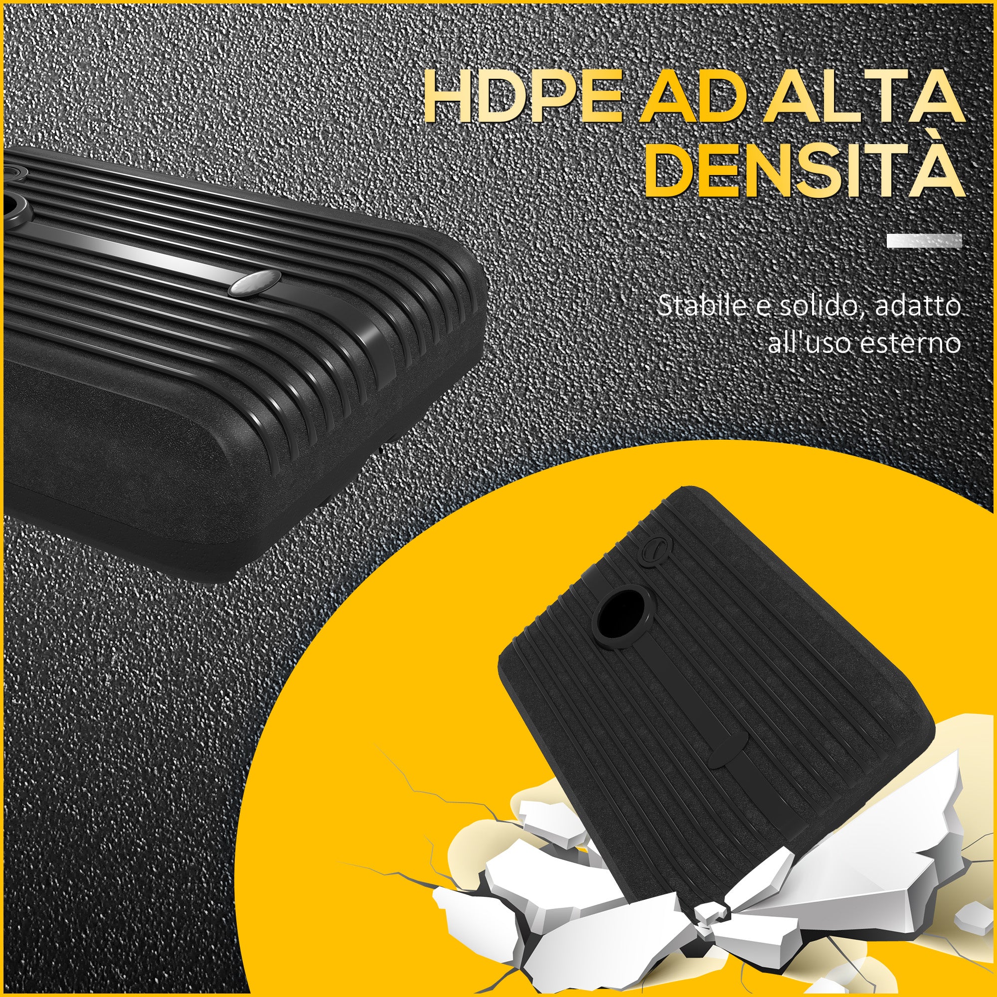 HDPE Garden Umbrella Base, Fillable with 70 kg of Water or 90 kg of Sand, Support for 130mm Umbrella Poles with 2 Wheels and Handle, Black