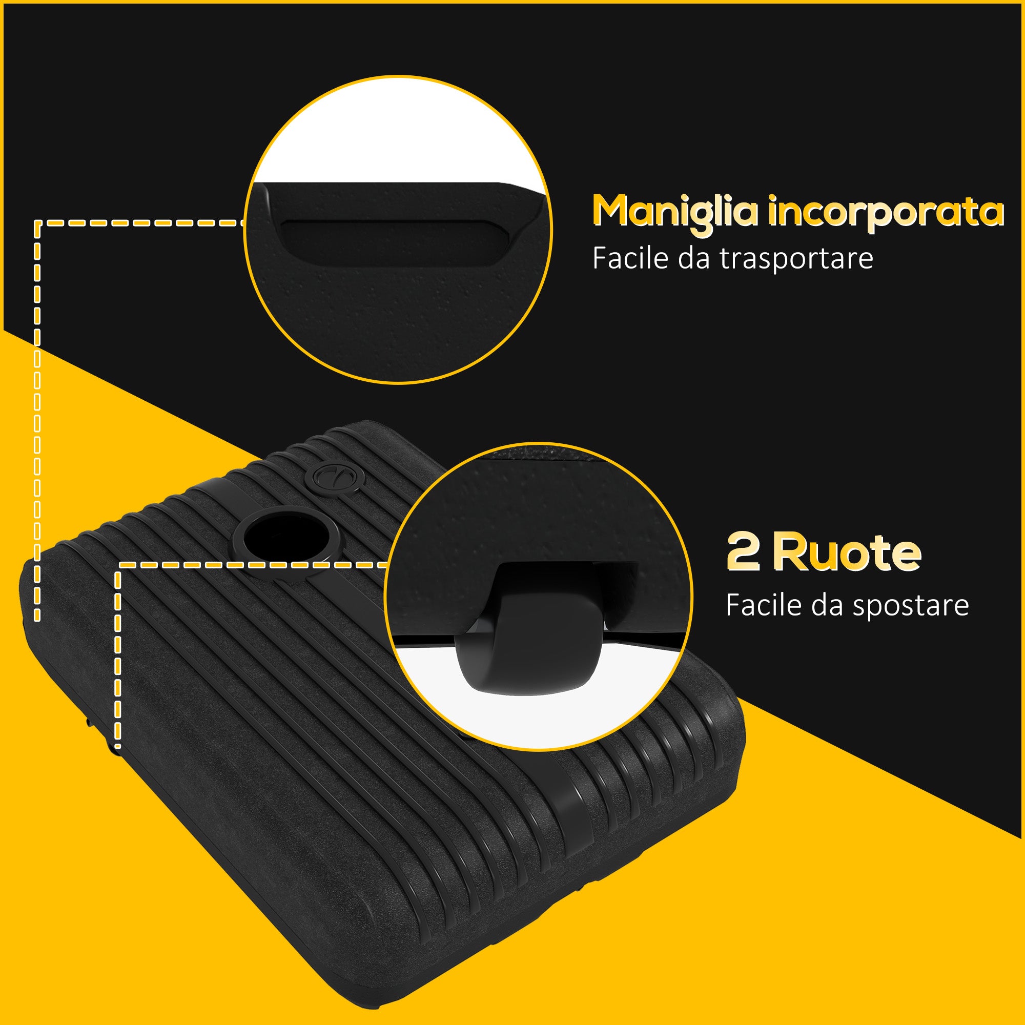 HDPE Garden Umbrella Base, Fillable with 70 kg of Water or 90 kg of Sand, Support for 130mm Umbrella Poles with 2 Wheels and Handle, Black