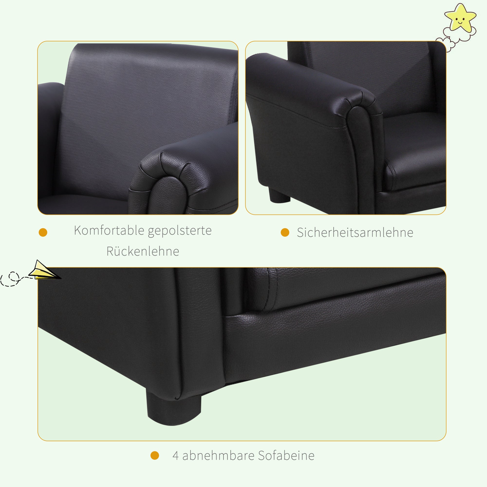 Kids Armchair with Footstool Children's Couch Kids Sofa Mini Sofa for 1.5-3 Years Kids Children's Furniture Wood Black 54 x 42 x 41 cm