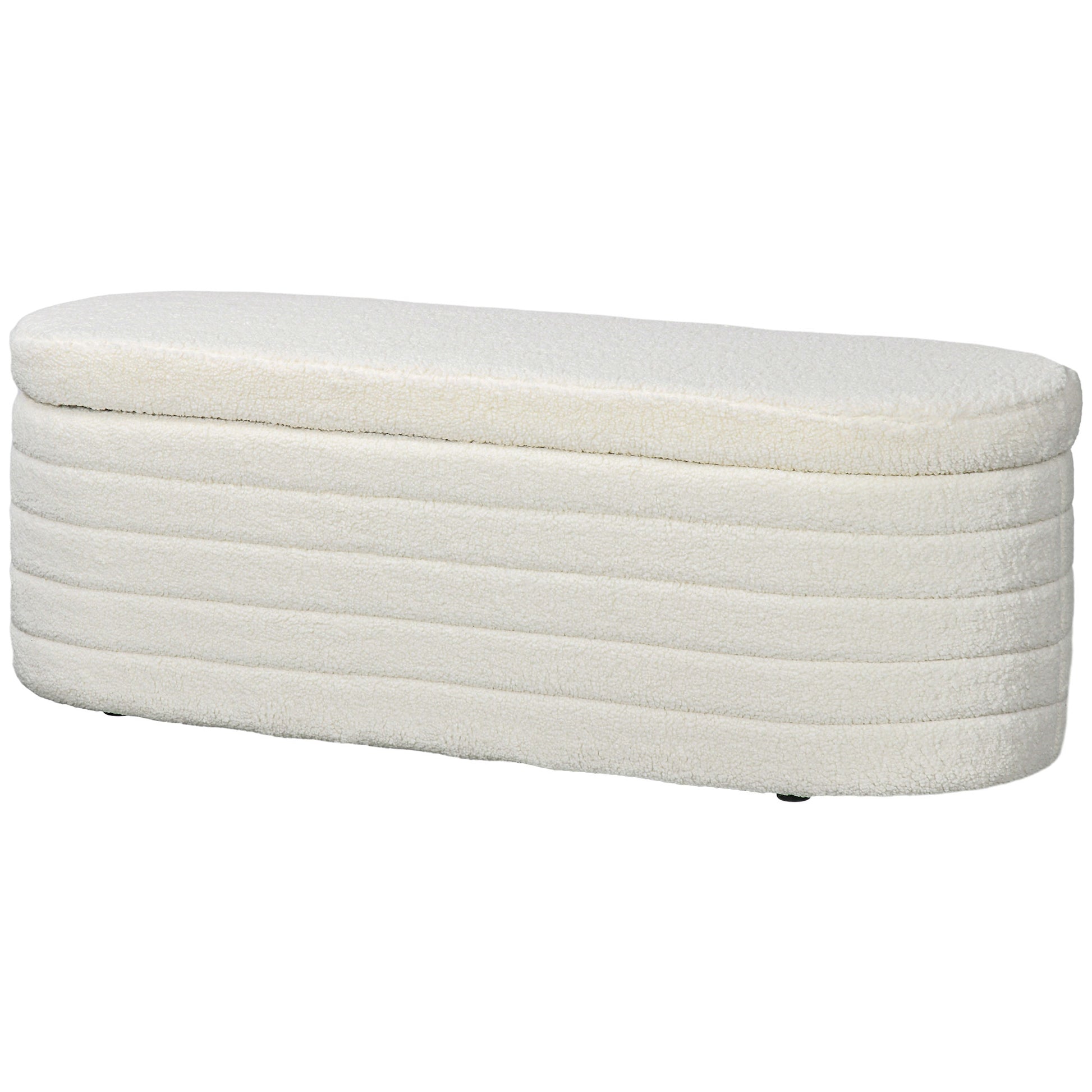 Upholstered Ottoman Bench with Storage, Teddy Fleece Look, Bed Bench with Wooden Legs, Chest Bench for Bedroom, Living Room, Hallway, 116 x 41 x 40.5 cm Cream White