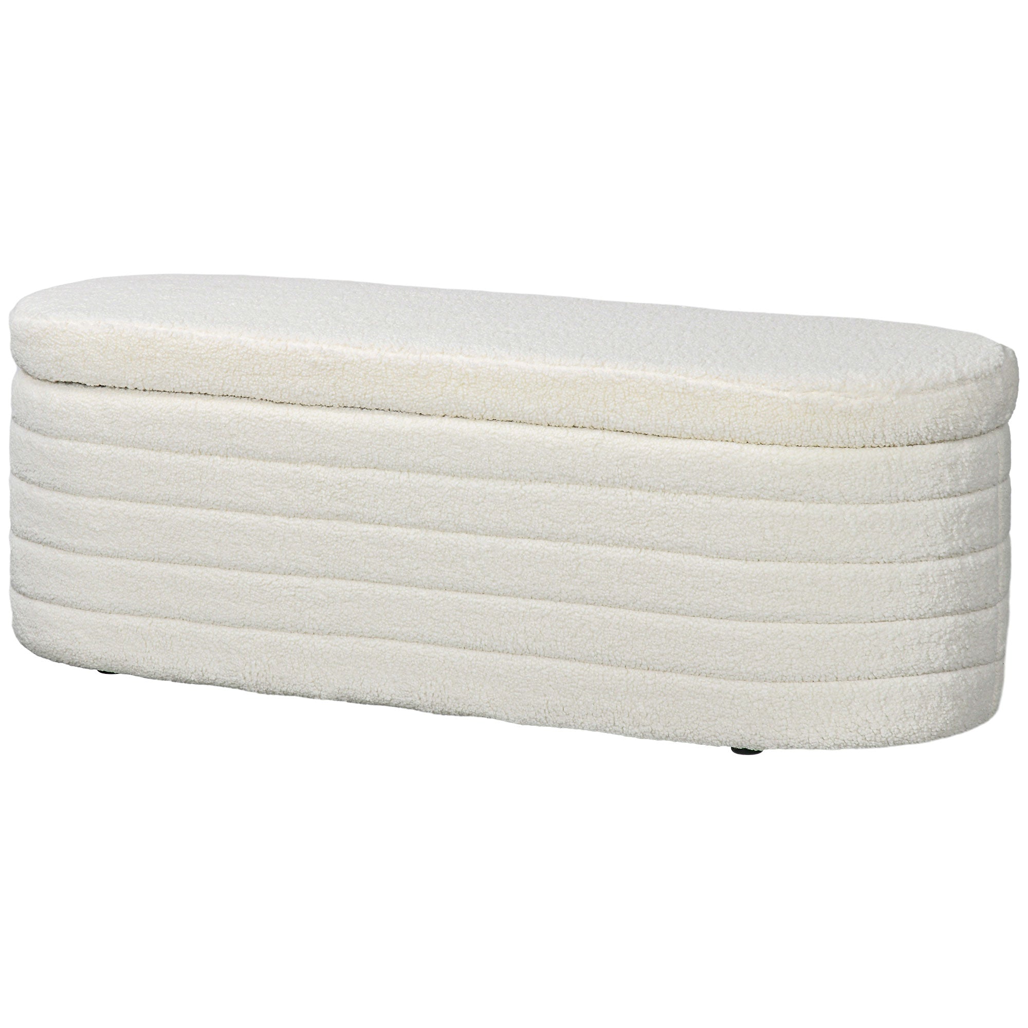 Upholstered Ottoman Bench with Storage, Teddy Fleece Look, Bed Bench with Wooden Legs, Chest Bench for Bedroom, Living Room, Hallway, 116 x 41 x 40.5 cm Cream White