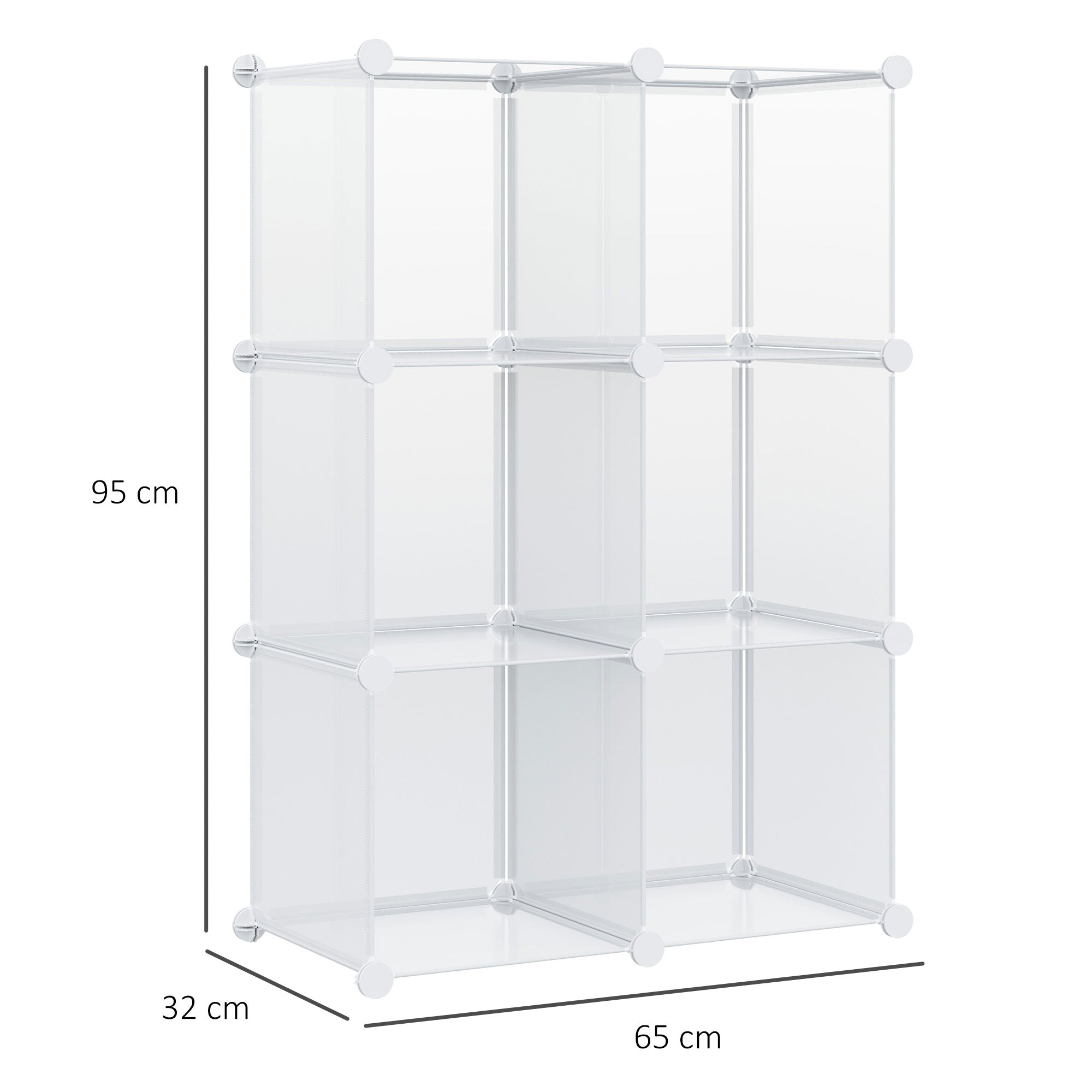 Modular Space-Saving Shoe Cabinet with Stackable Design, 6 Cubes in PP Plastic, 65x32x95cm, Transparent