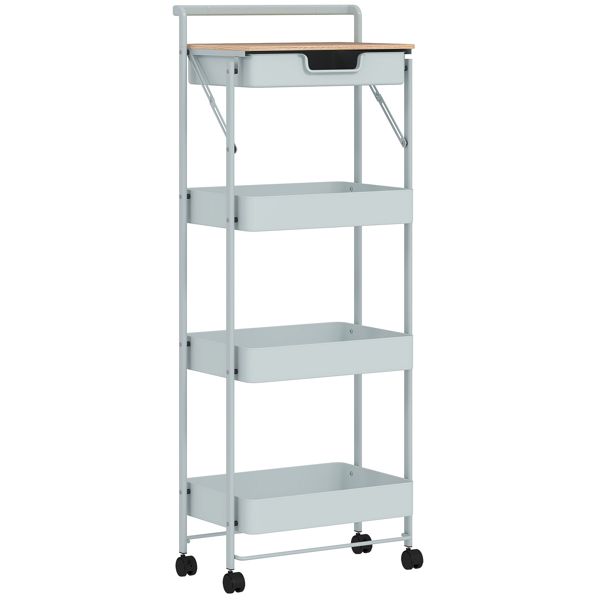 4-Tier Utility Cart with Wheels Kitchen Cart with 1 Drawer and 3 Baskets Organizer Cart for Bedroom Living Room Office Light Green