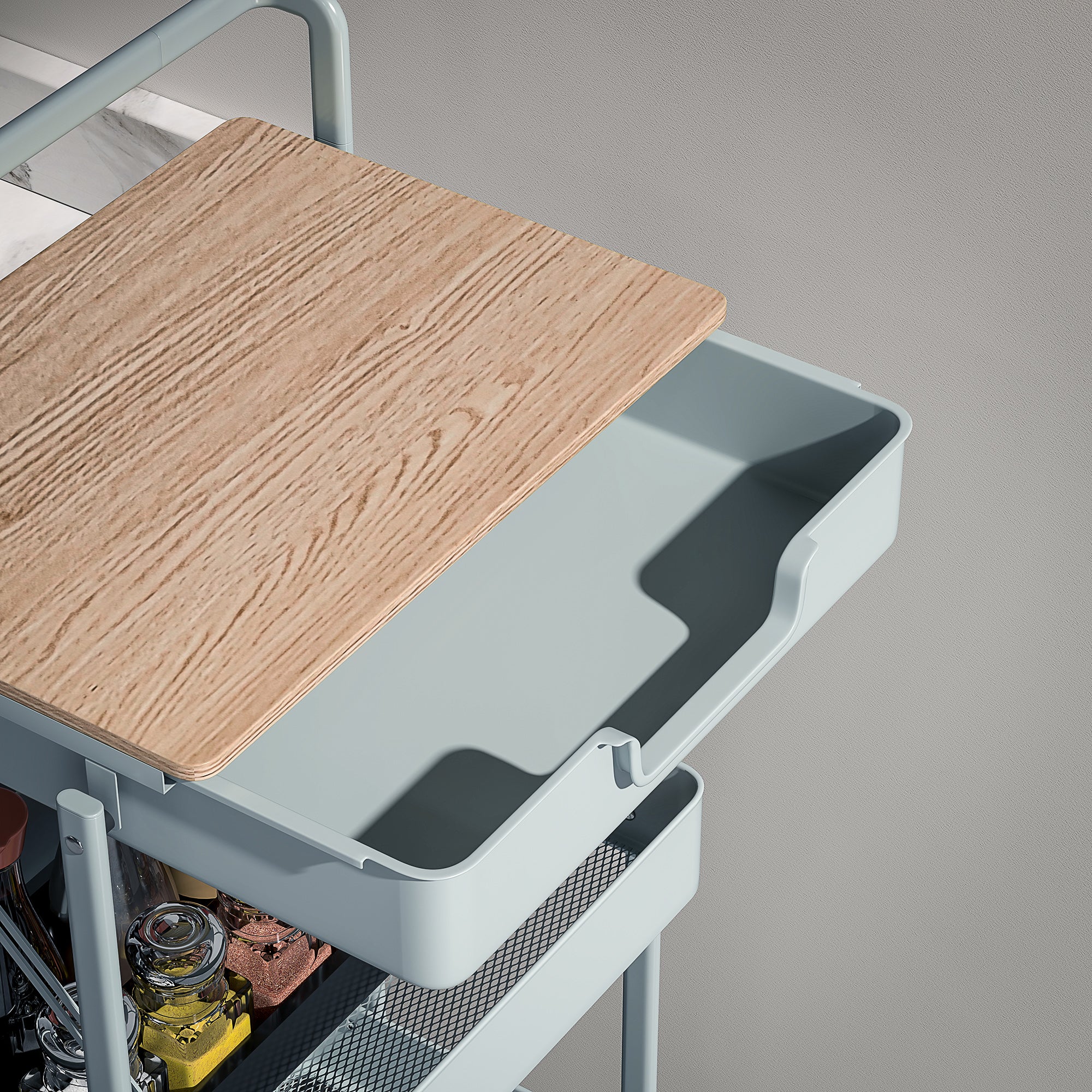 4-Tier Utility Cart with Wheels Kitchen Cart with 1 Drawer and 3 Baskets Organizer Cart for Bedroom Living Room Office Light Green