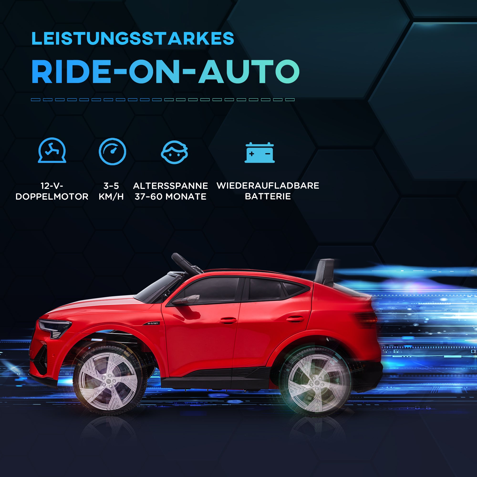 12V Electric Kids Car Audi E-tron Electric Vehicle with Remote Control, Safety Belt, Music (MP3/USB/TF), Kids Vehicle for Children 3-5 Years, 3-5 km/h, Red