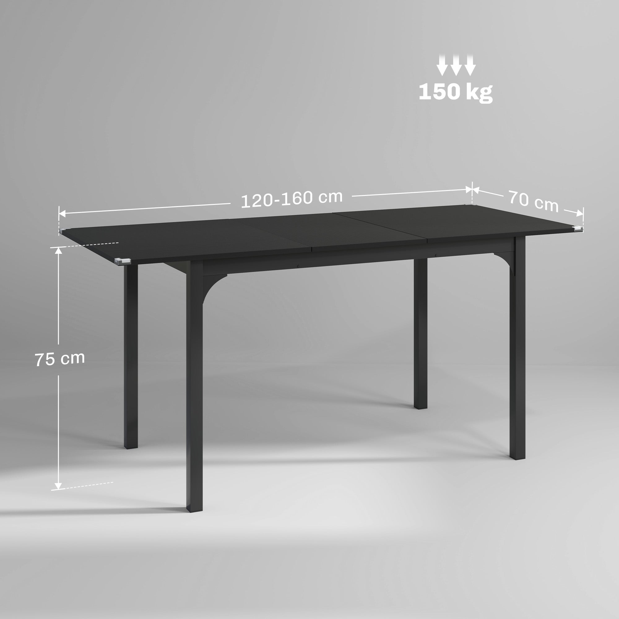 Folding Dining Table, Extendable Rectangular Kitchen Table for 4 to 6 people, Steel Legs, for Small Spaces, Dining Room, Black