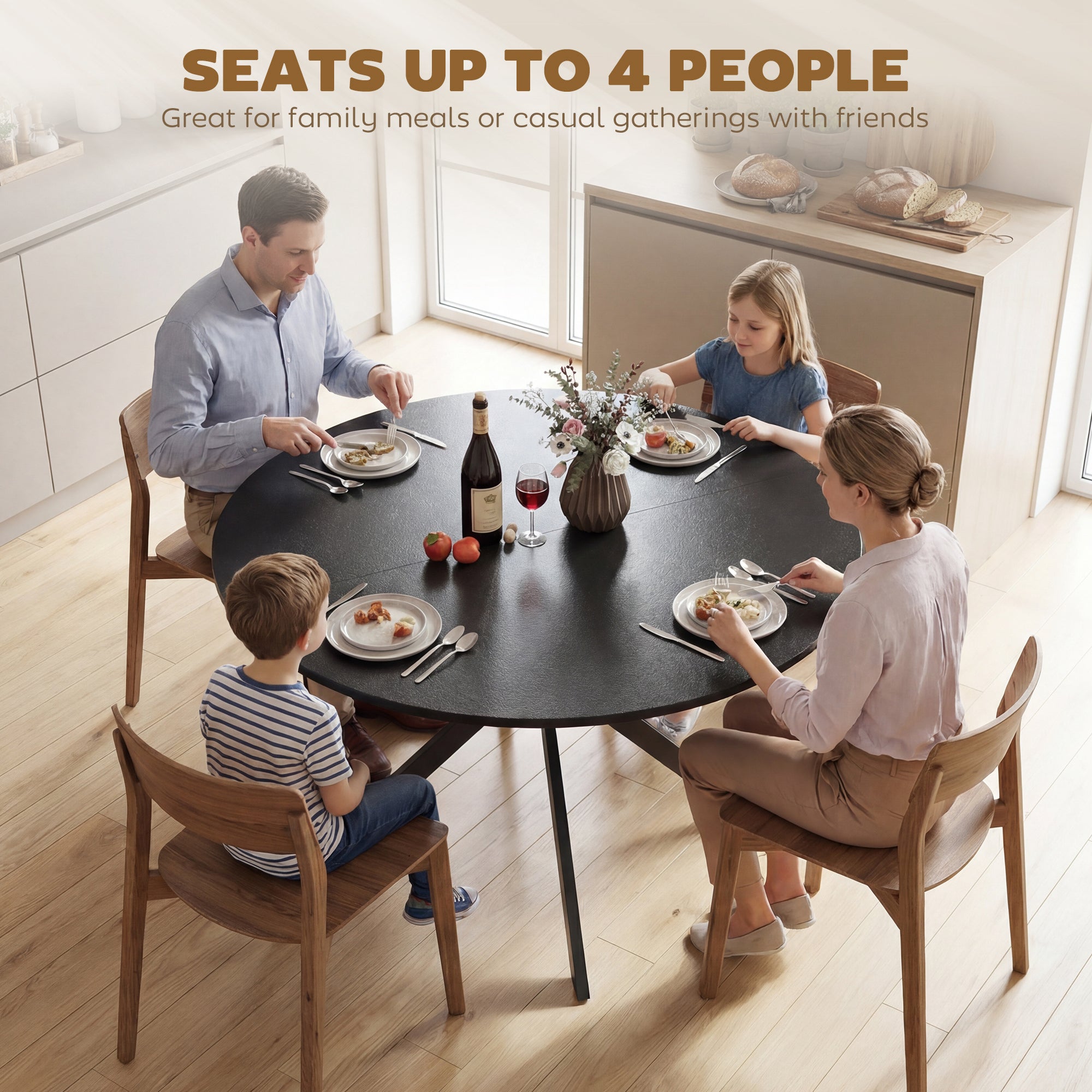 Round Dining Table for 4, 47.2 in Ø Industrial Style with Steel X-Legs, for Dining Room, Kitchen, Home Office, Black