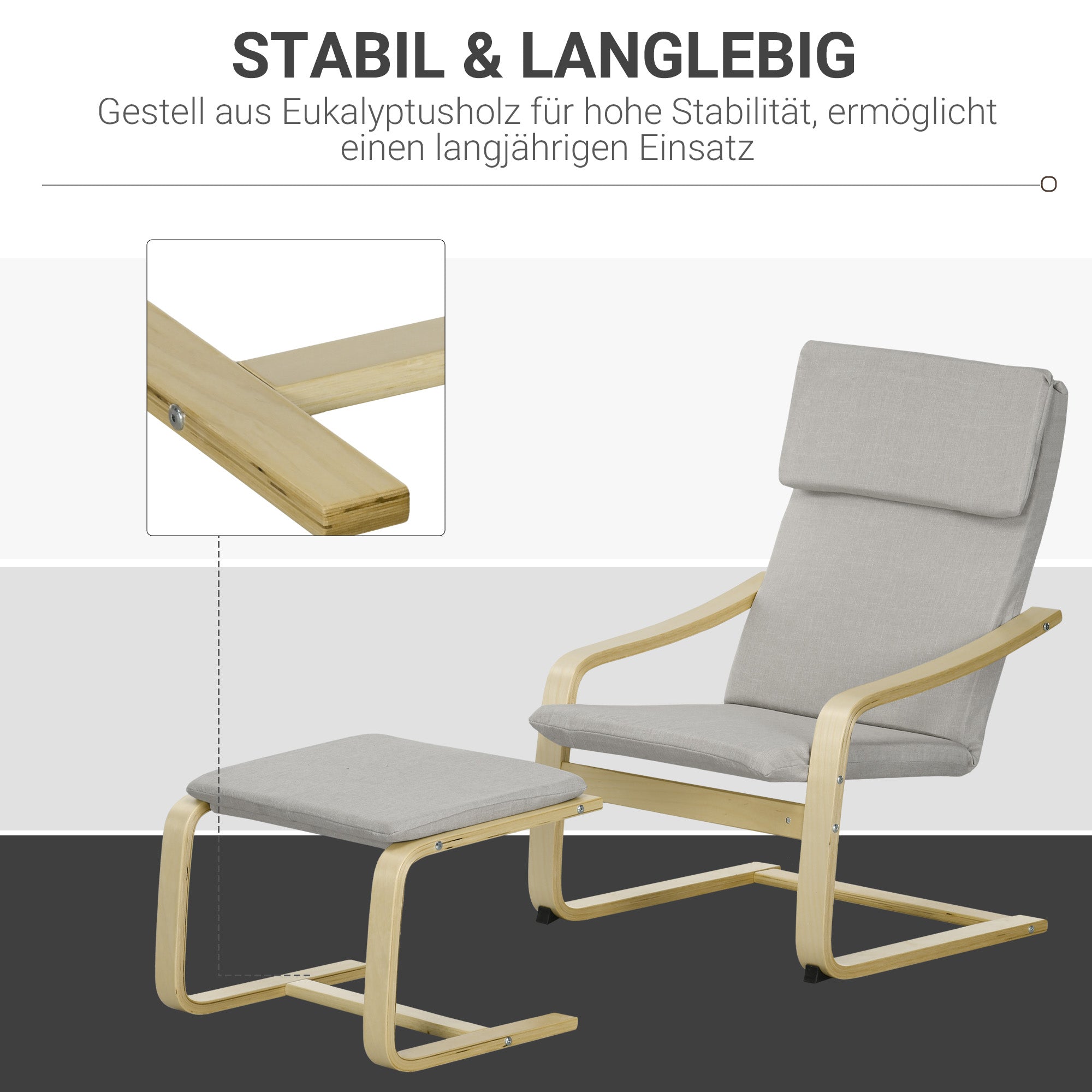 Recliner with Footstool, Lounge Chair with Ottoman, Reading Chair, Recliner with Armrest, Rocking Chair, Reclining Chair with Linen Cover for Living Room, Balcony, Hallway, Light Gray 66.5 x 80 x 99 cm