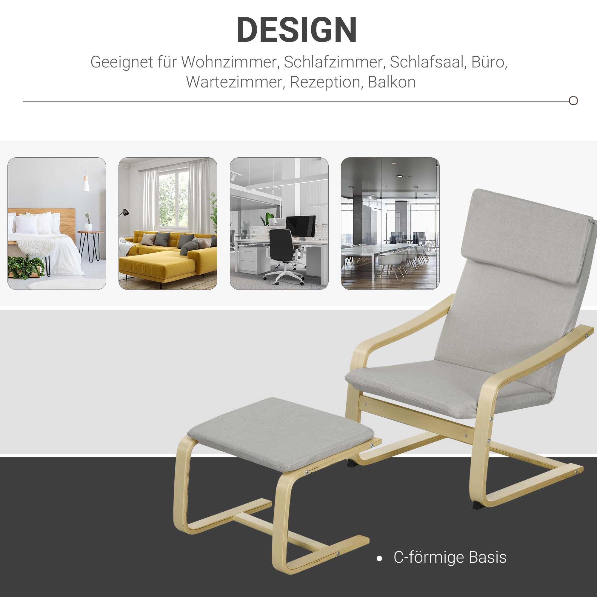 Recliner with Footstool, Lounge Chair with Ottoman, Reading Chair, Recliner with Armrest, Rocking Chair, Reclining Chair with Linen Cover for Living Room, Balcony, Hallway, Light Gray 66.5 x 80 x 99 cm