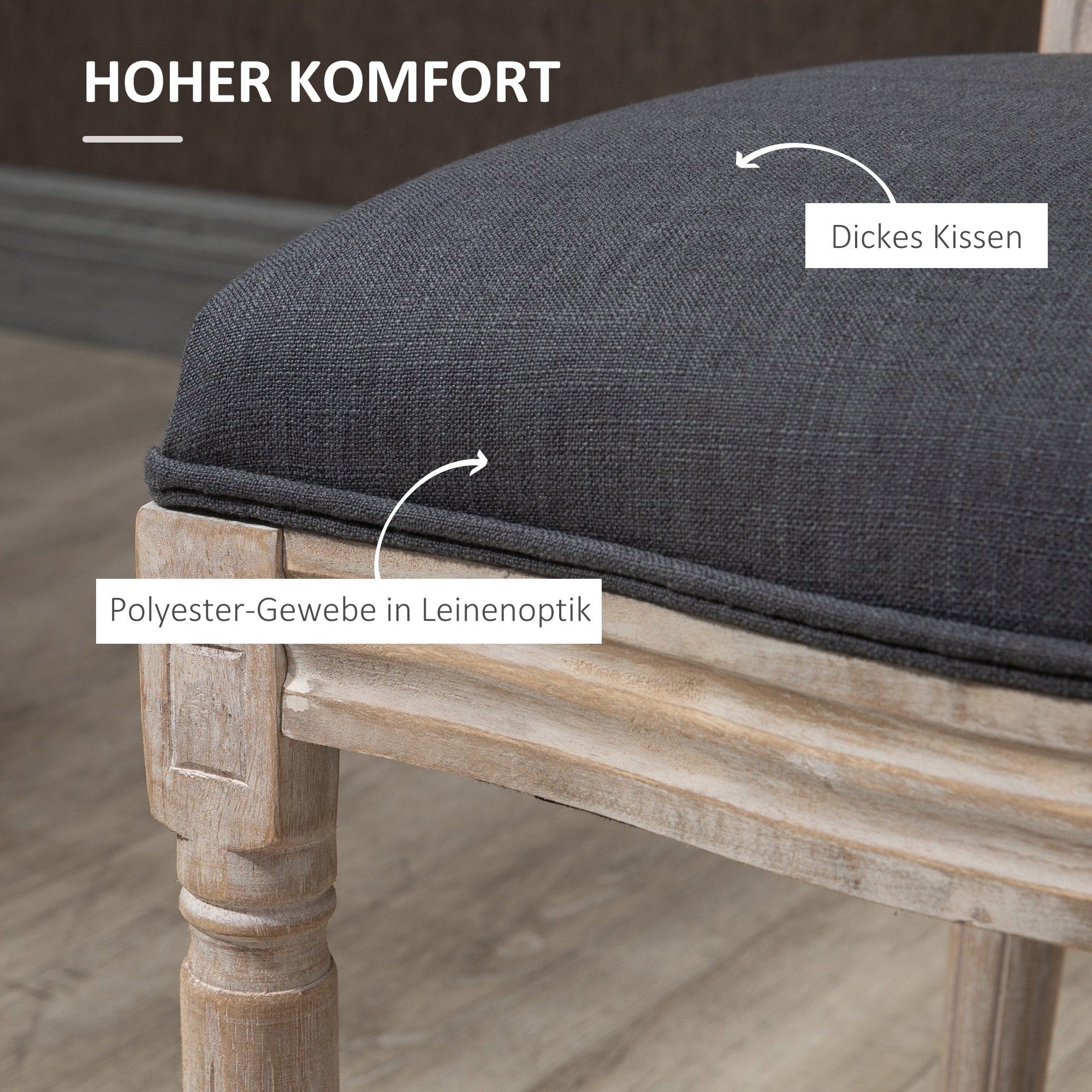 Dining Chairs 2-Piece Set Kitchen Chair with Rattan Backrest, Linen Look, Upholstered Chair in French Style, for Living Room, Dining Room, Gray