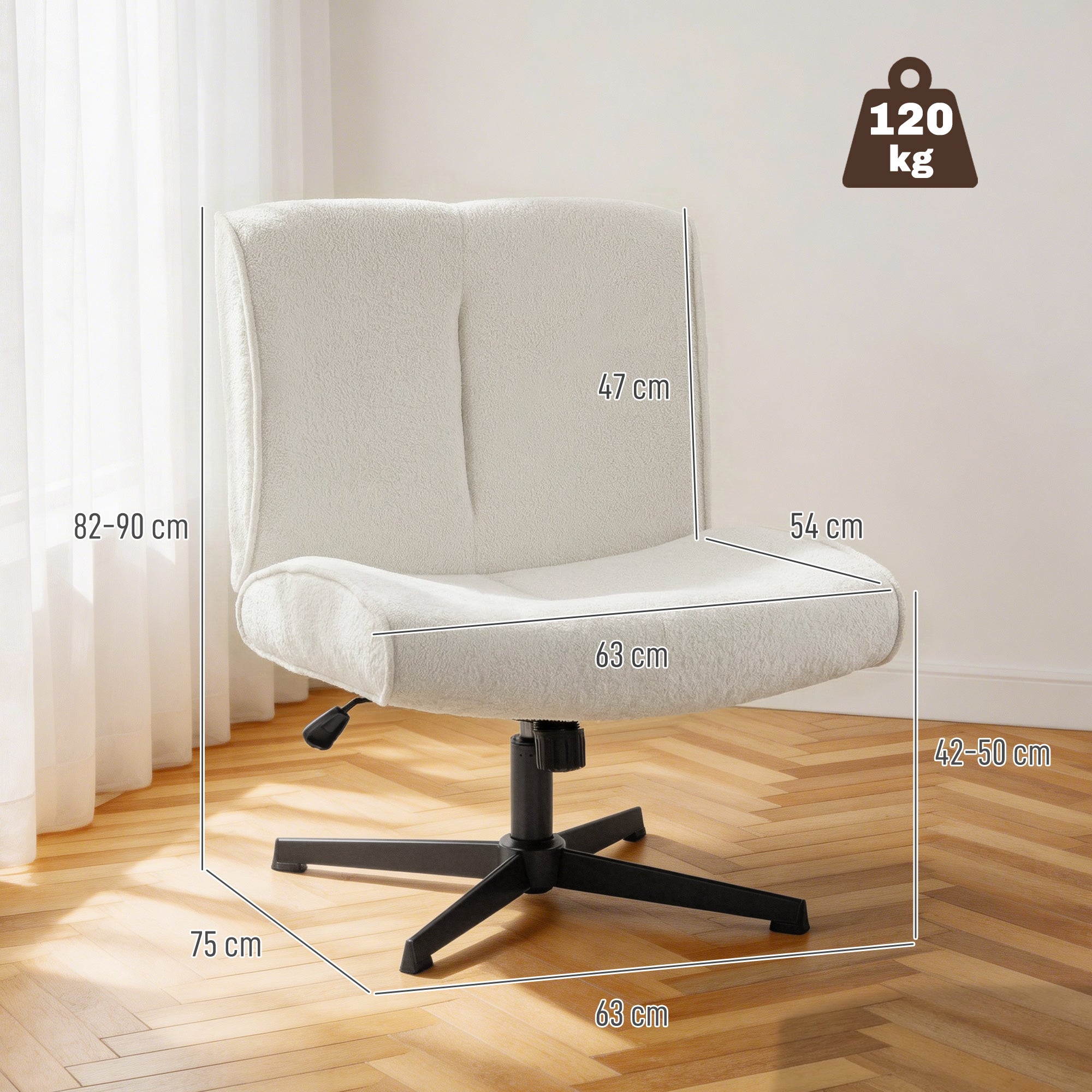 Velvet-Style Swivel Lounge Chair — Height-Adjustable Padded Reading Chair with Cross-Leg Steel Base, Cream White