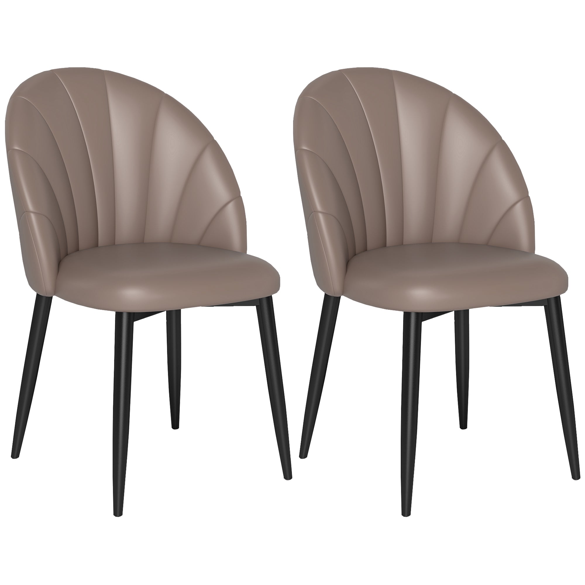 Set of 2 Dining Room Chairs, Modern Kitchen Chairs with Shell Back and Metal Legs, PU Upholstered Chair for Kitchen, Bedroom, Office, and Living Room, Brown