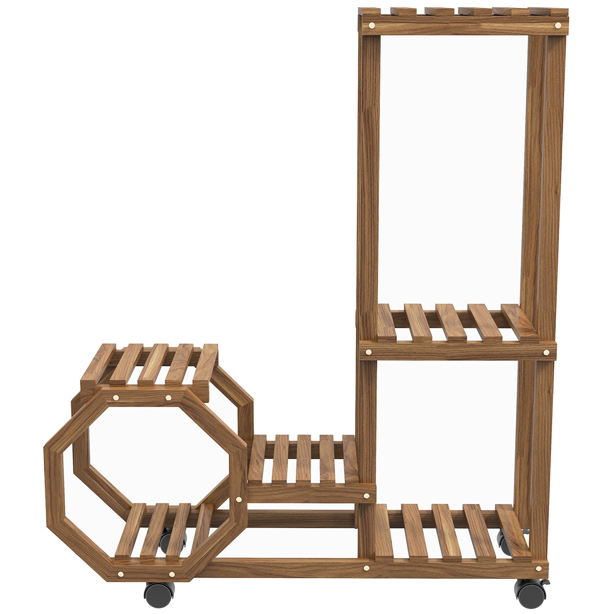 Wood Plant Stand, Flower Rack with Wheels, Plant Stand with 5 Levels, Plant Stand, Plant Rack, Plant Stand for Garden, Balcony, Charred, 86 x 30 x 102 cm