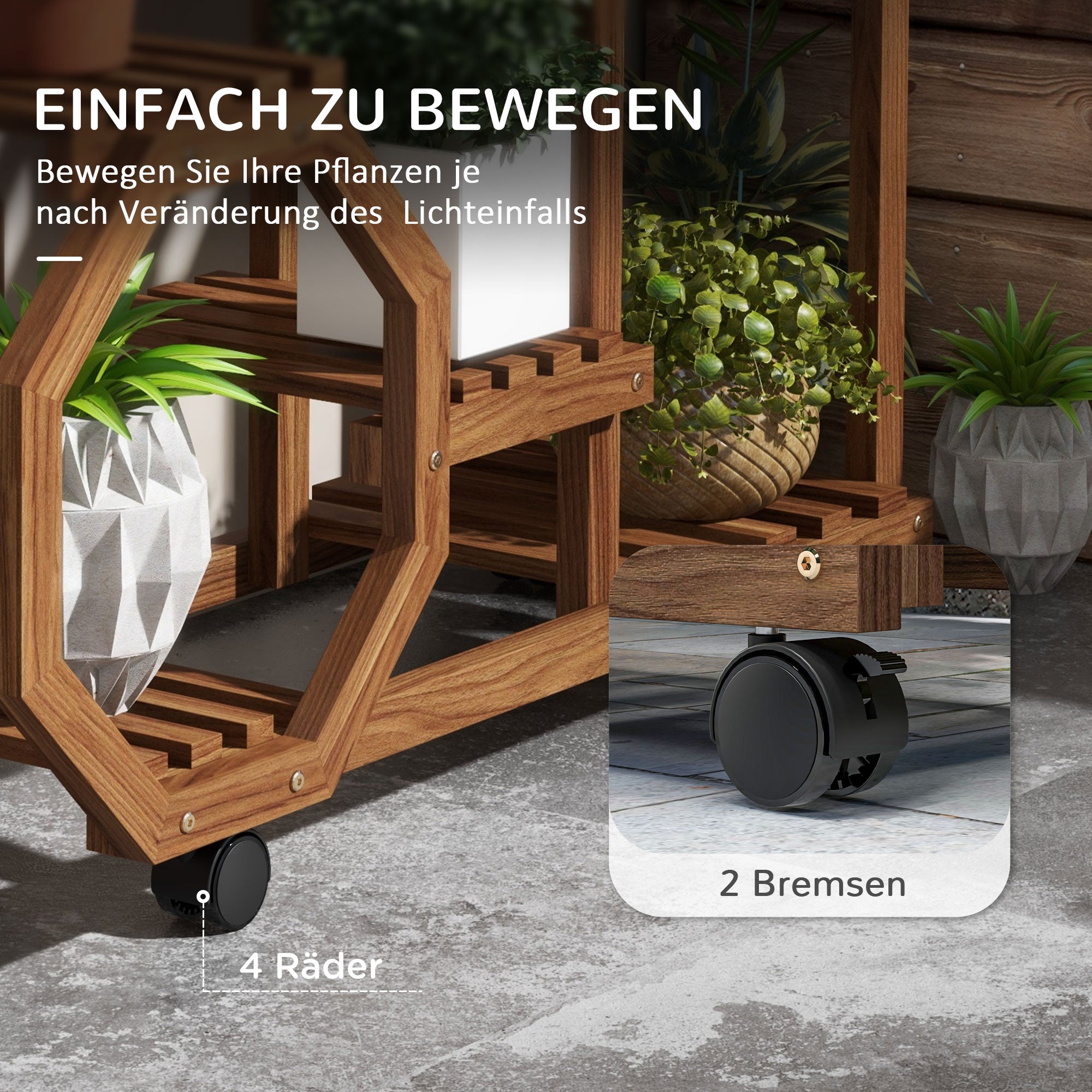 Wood Plant Stand, Flower Rack with Wheels, Plant Stand with 5 Levels, Plant Stand, Plant Rack, Plant Stand for Garden, Balcony, Charred, 86 x 30 x 102 cm