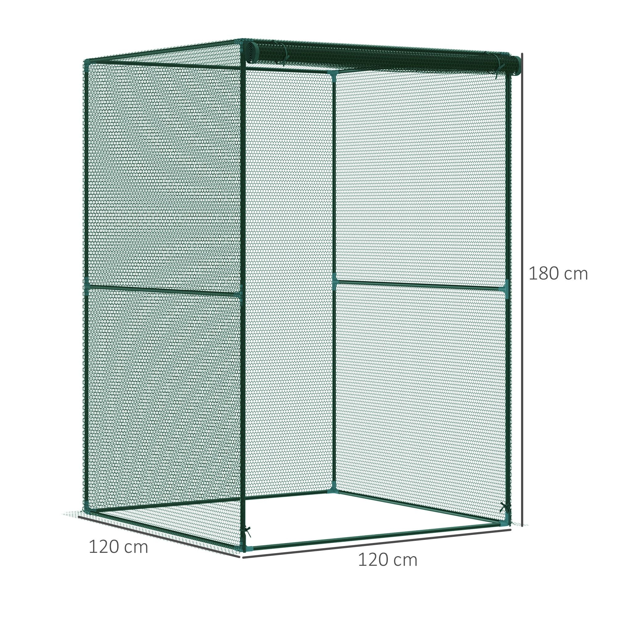 Gardening Cage for Plants and Insects with Roll-Up Door and Steel Frame for Garden, Terrace, Patio 120x120x180 cm Dark Green