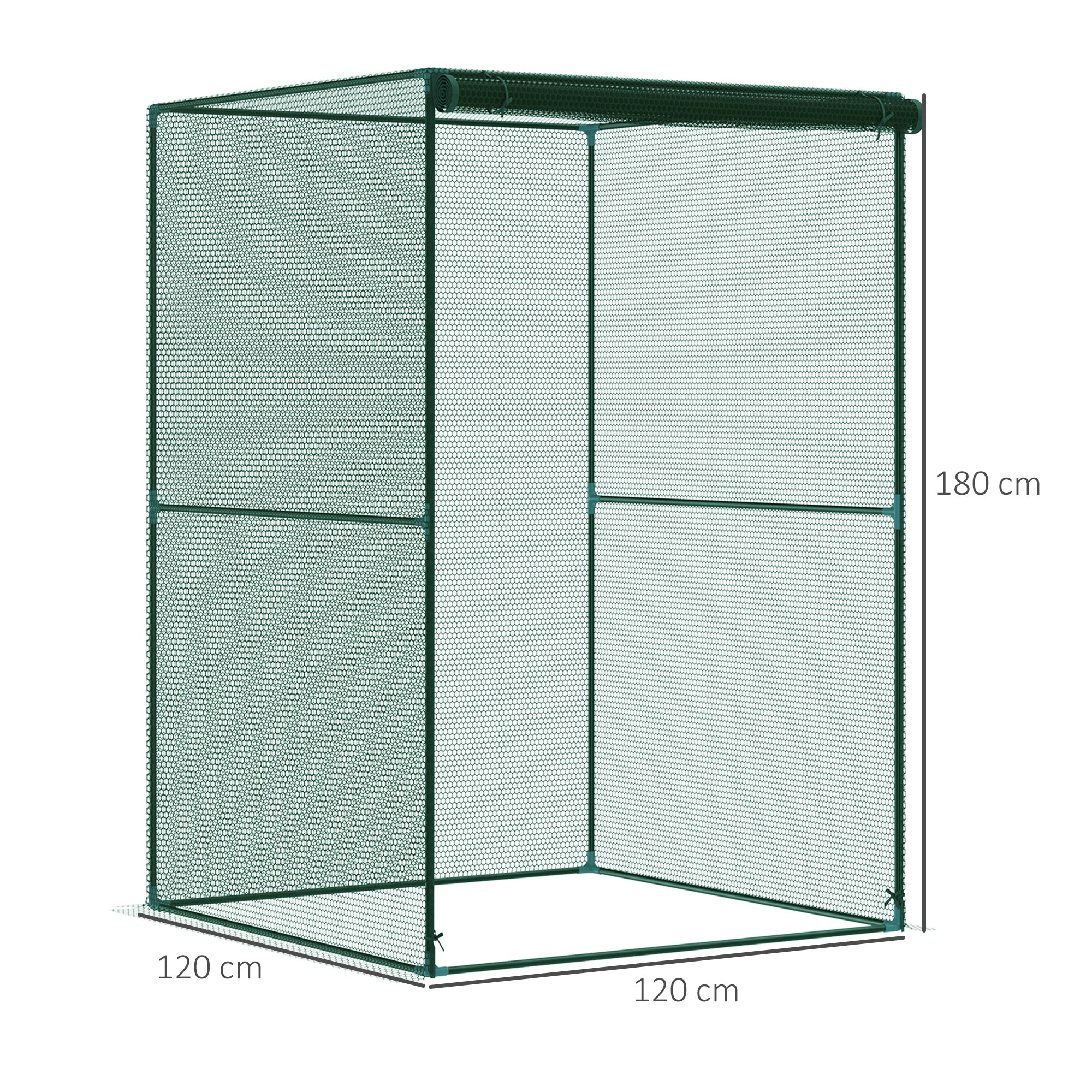 Gardening Cage for Plants and Insects with Roll-Up Door and Steel Frame for Garden, Terrace, Patio 120x120x180 cm Dark Green