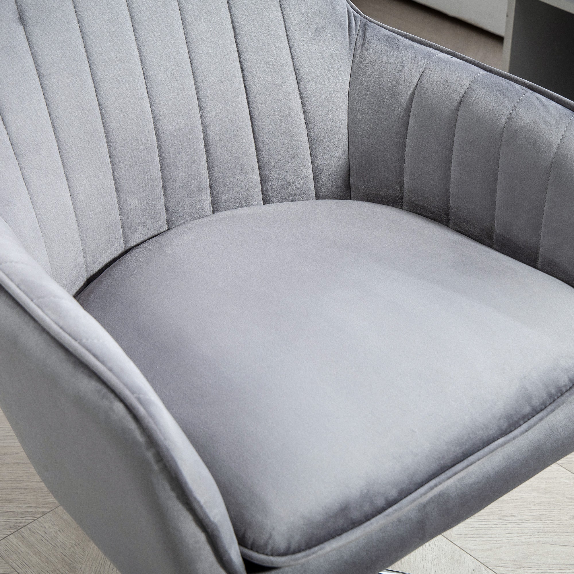 Height Adjustable Desk Chair Swivel Office Chair Home Office Chair with Backrest and Armrest Velvet Look Vanity Chair for Study, Gray
