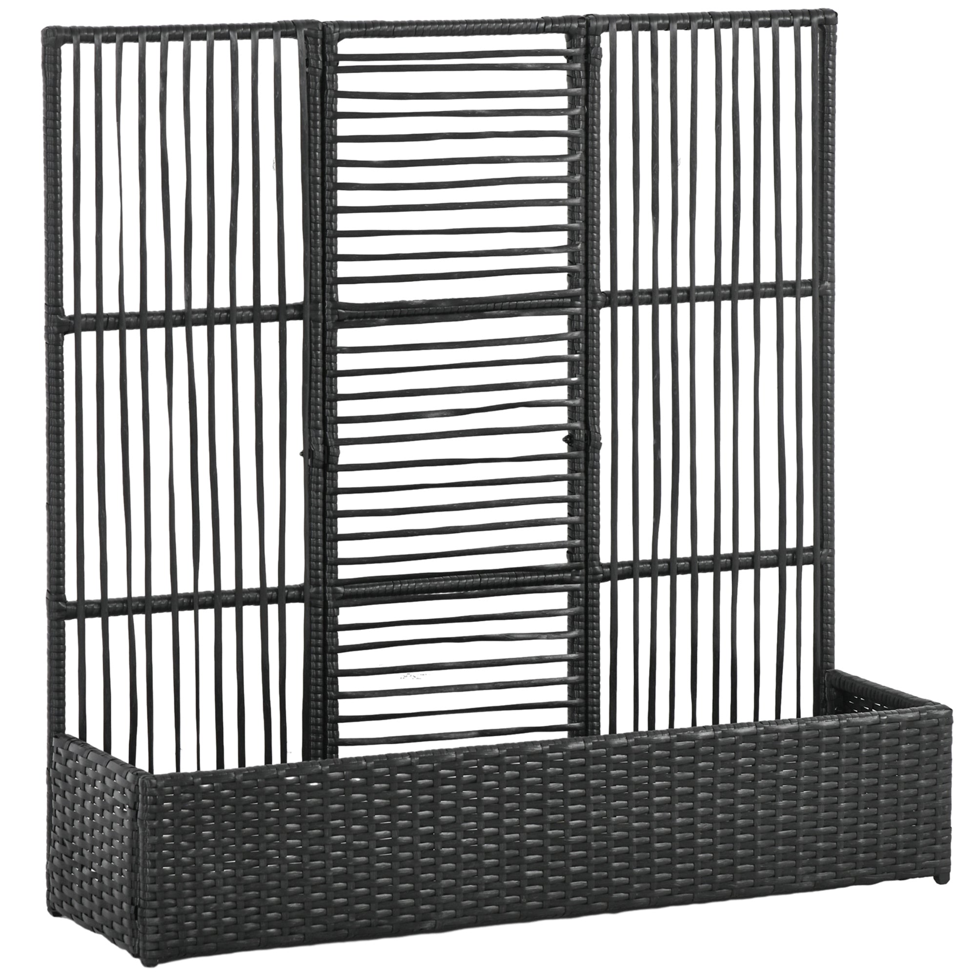 Raised Bed with Trellis in Rattan-Style Planter Box with Trellis for Climbing Plants Flower Box Flower Bed Plant Pot Trellis for Garden, Balcony, 103 x 103 x 29 cm Black