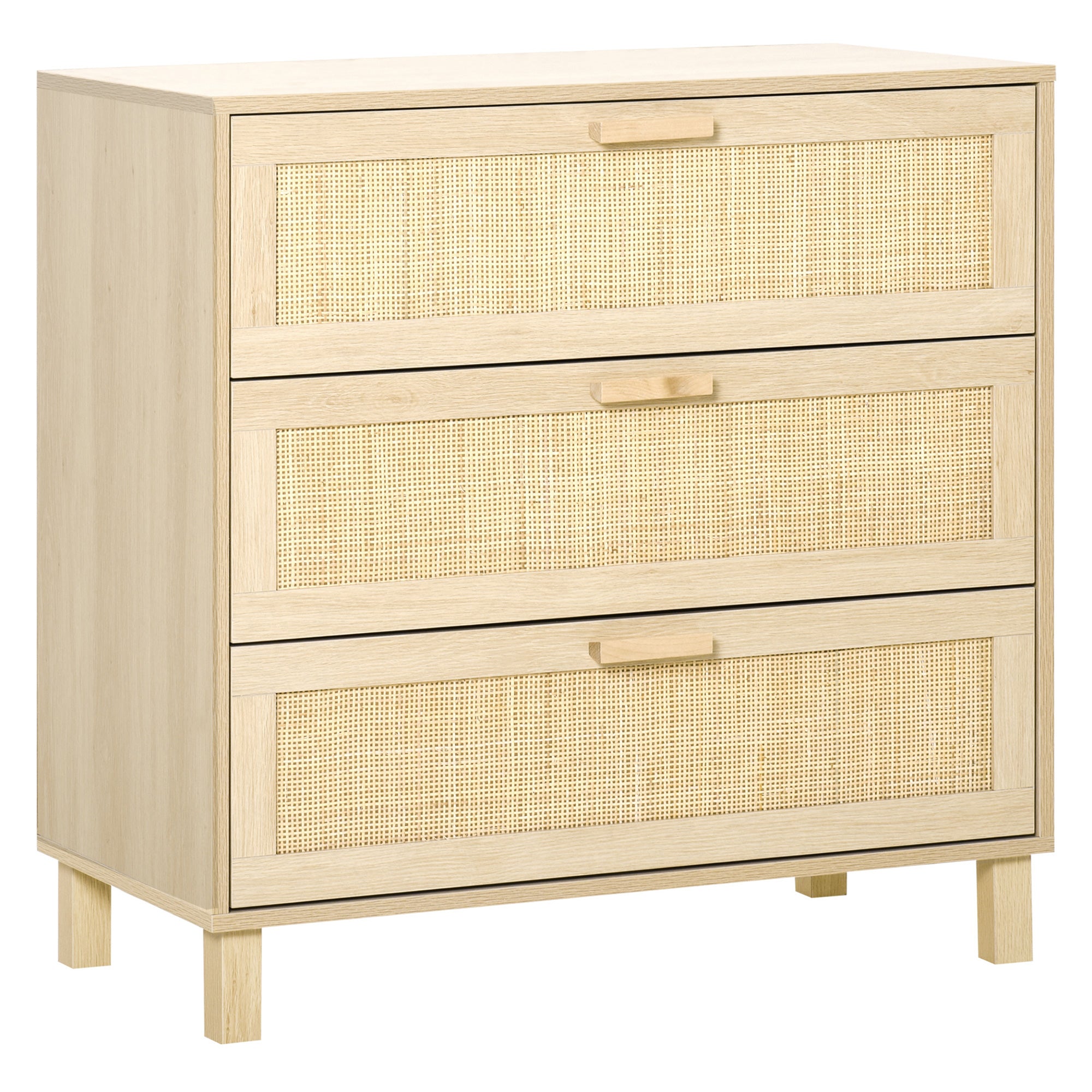 3-Drawer Chest with Rattan Cane Dimensions 80L x 40W x 80H cm E1 Class MDF Light Wood Look