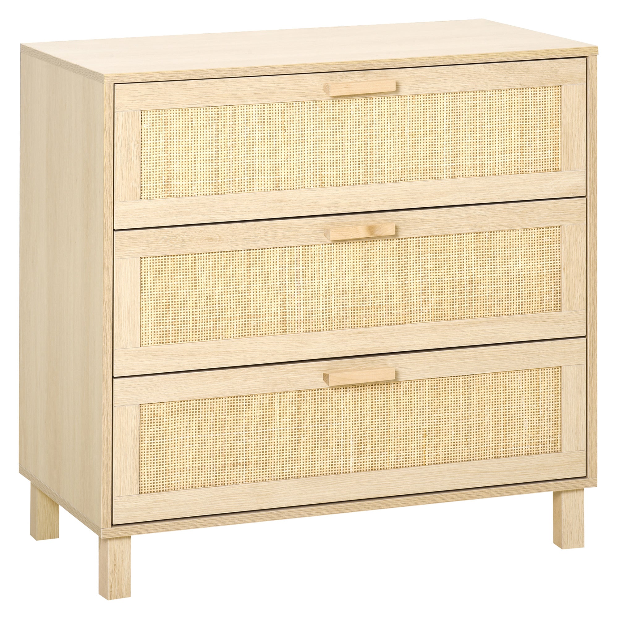 3-Drawer Chest with Rattan Cane Dimensions 80L x 40W x 80H cm E1 Class MDF Light Wood Look