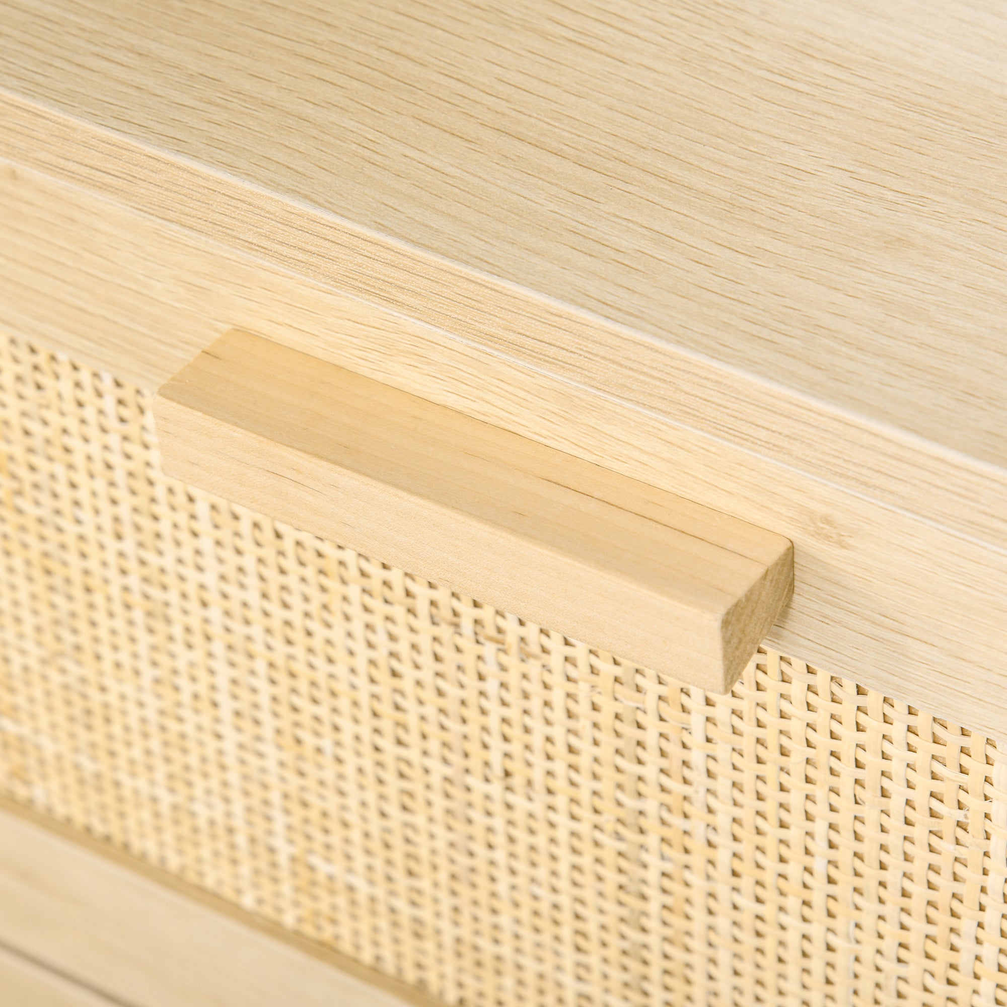 3-Drawer Chest with Rattan Cane Dimensions 80L x 40W x 80H cm E1 Class MDF Light Wood Look