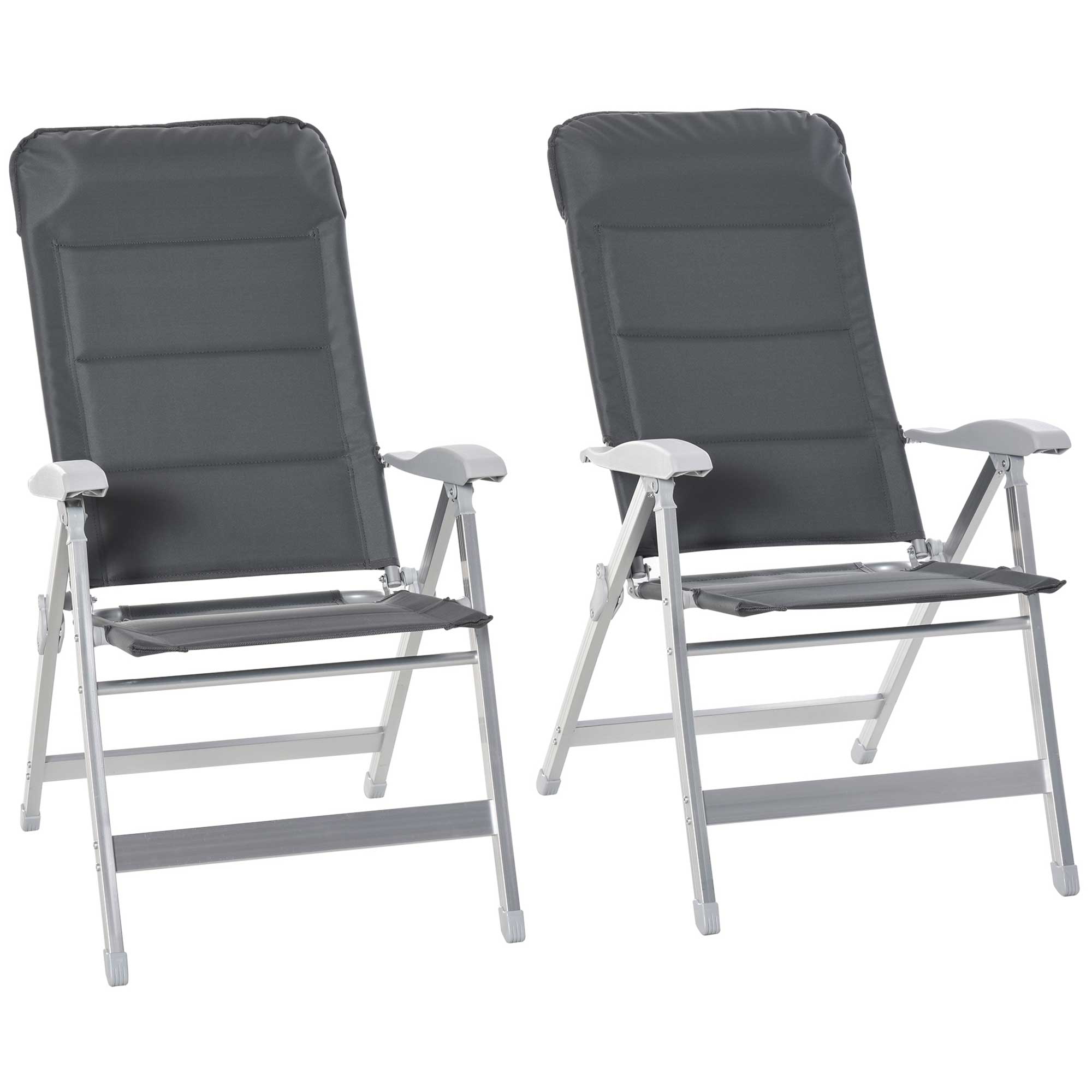 Set of 2 folding garden chairs outdoor high back reclining multi-position armchair headrest aluminum water-repellent Oxford gray