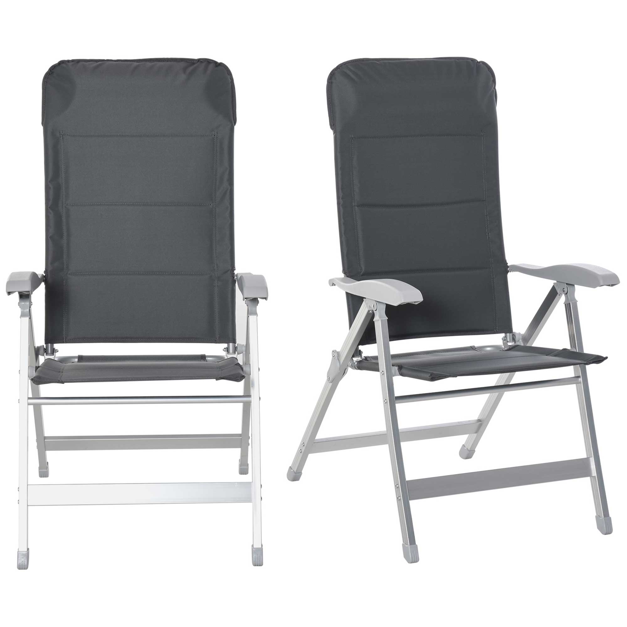 Set of 2 folding garden chairs outdoor high back reclining multi-position armchair headrest aluminum water-repellent Oxford gray