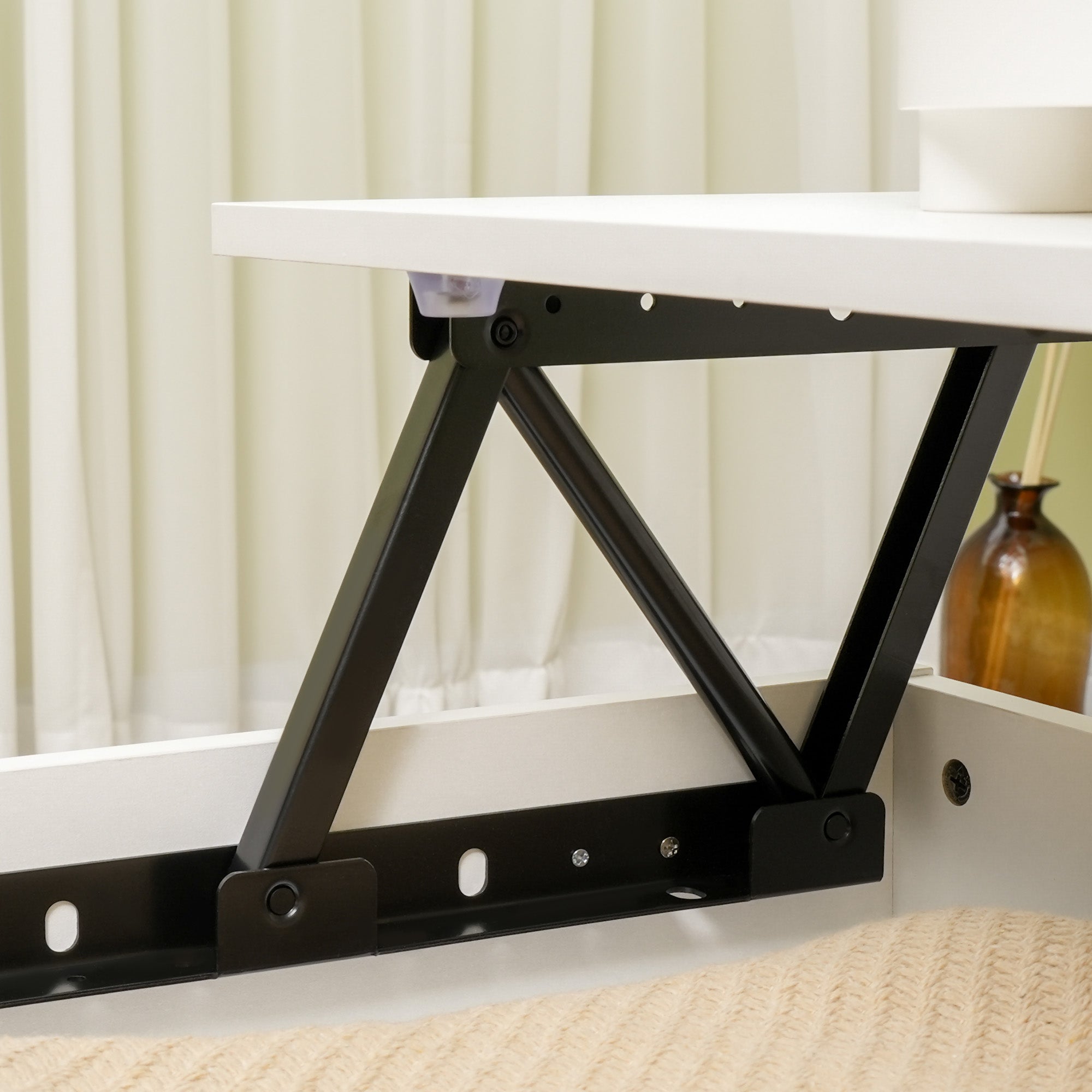 Rectangular coffee table with lift top, 1 drawer, 2 compartments, and chest - in light wood and white finish - dim. 100L x 50W x 49H cm