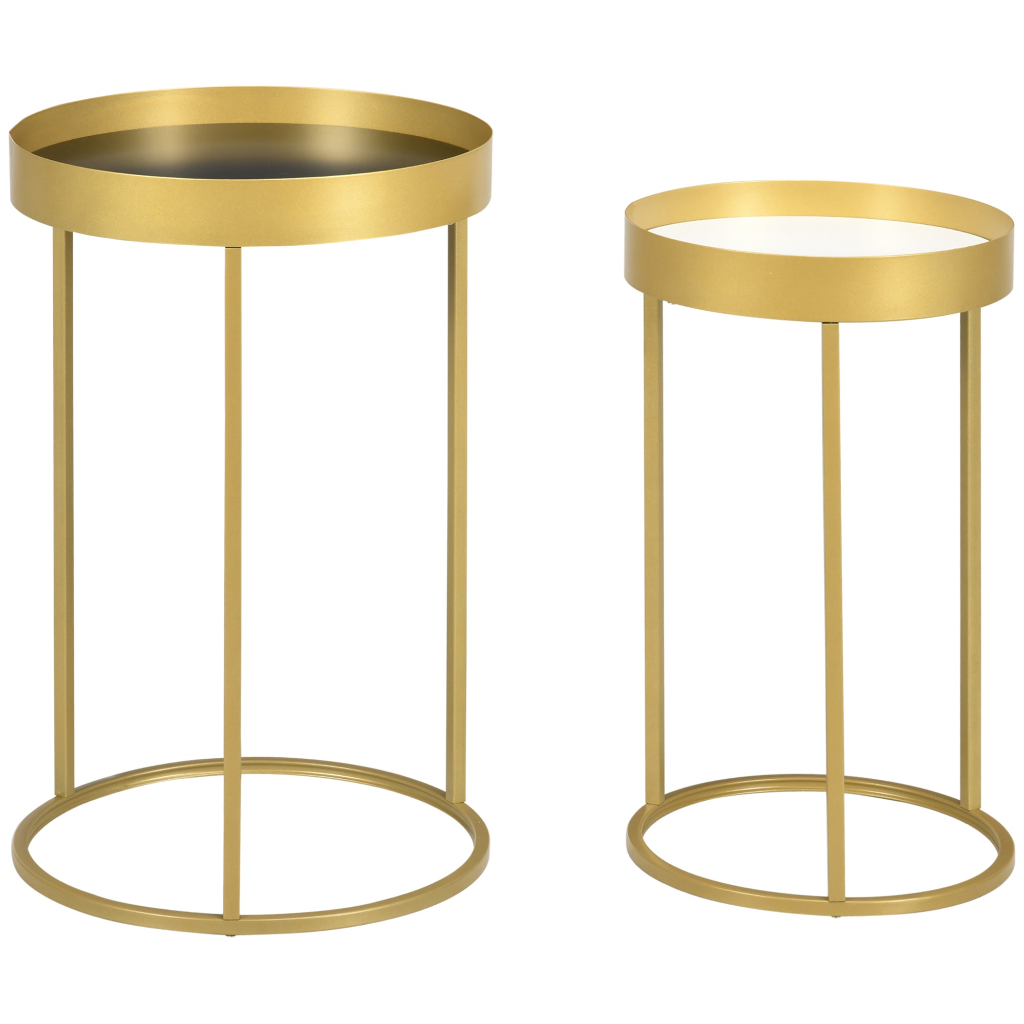 Set of 2 Modern Coffee Tables Stackable Set of 2 Center Tables Metal Structure Gold Living Room Ø39x63 cm and Ø30.8x56 cm Black and White Tabletop