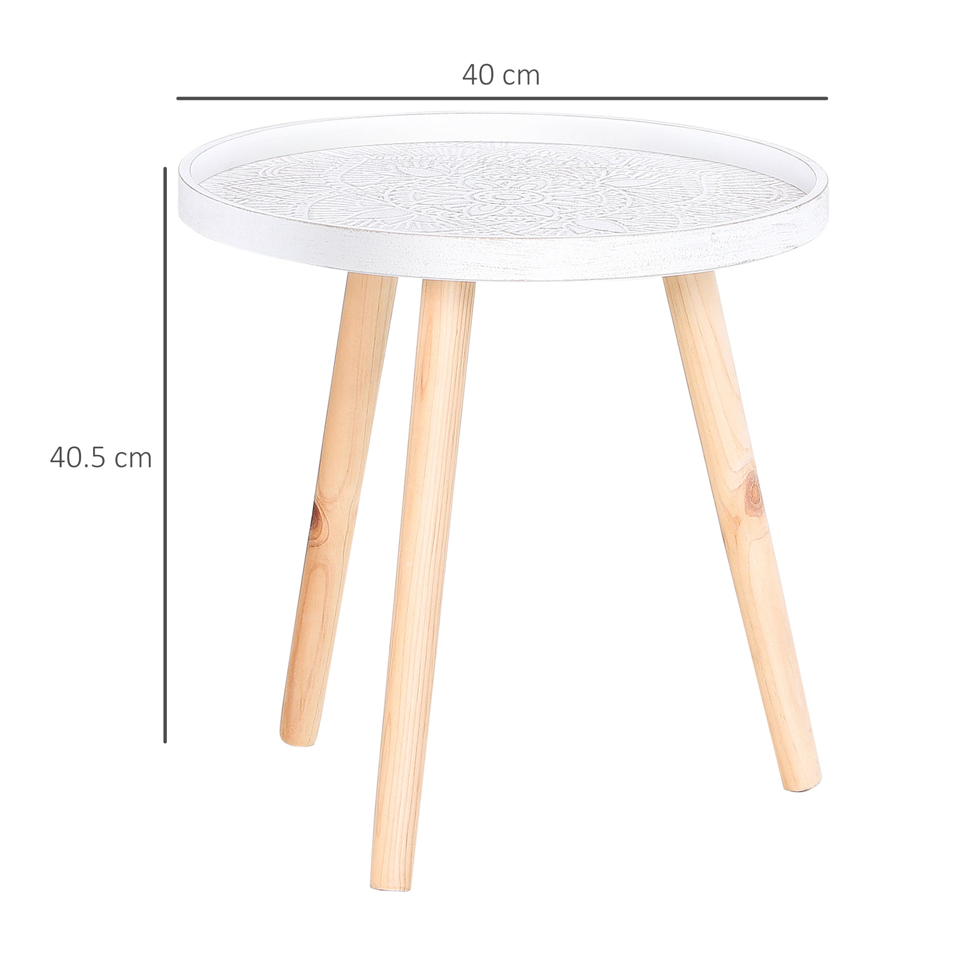 Modern Round Coffee Table, Coffee Table with Raised Edge and Three Legs, for Bedroom and Living Room, in White and Gold Wood