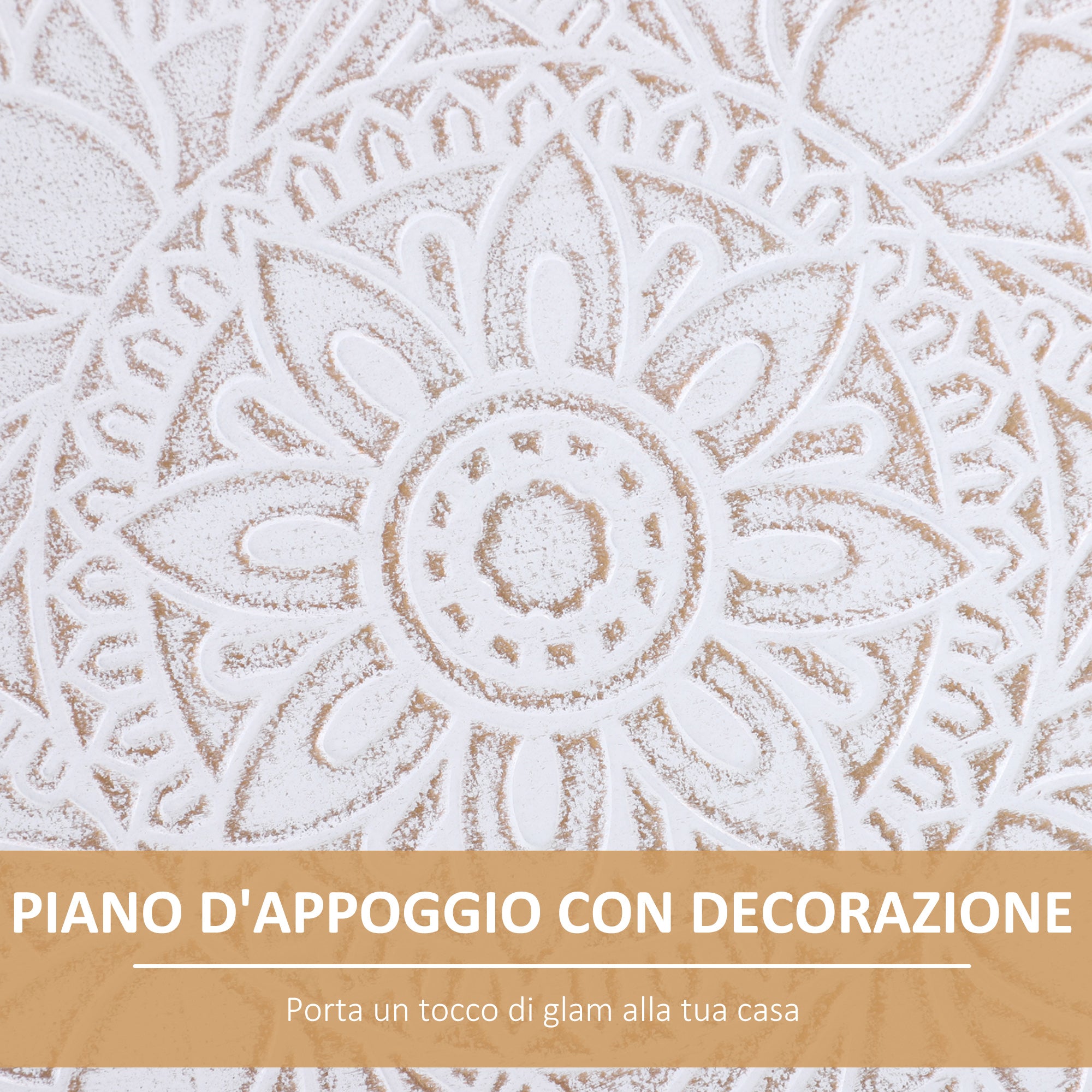 Modern Round Coffee Table, Coffee Table with Raised Edge and Three Legs, for Bedroom and Living Room, in White and Gold Wood