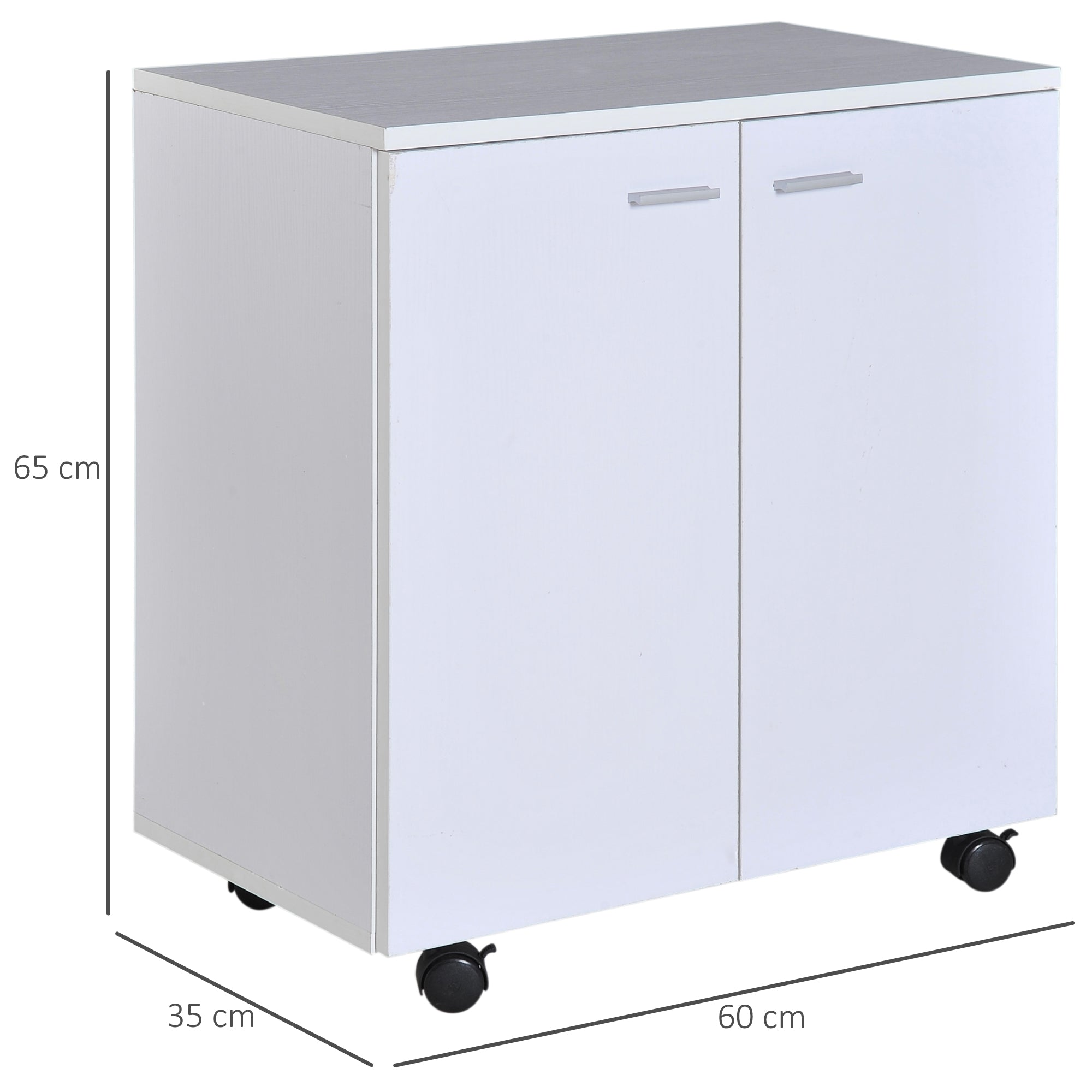 Mobile TV Stand Wooden Cabinet With Wheels and 2 Doors Console Dresser 60x35x65cm